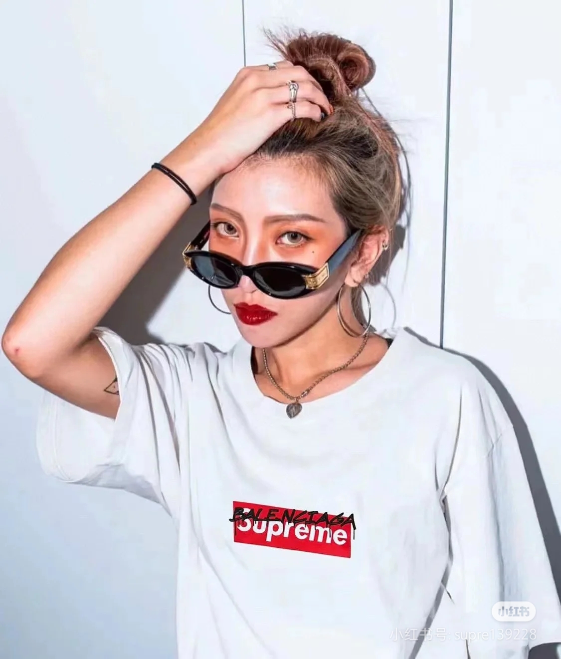Balenciaga X Supreme Collaboration Collaboration Logo Letter Print Short Sleeve T-Shirt Style 1