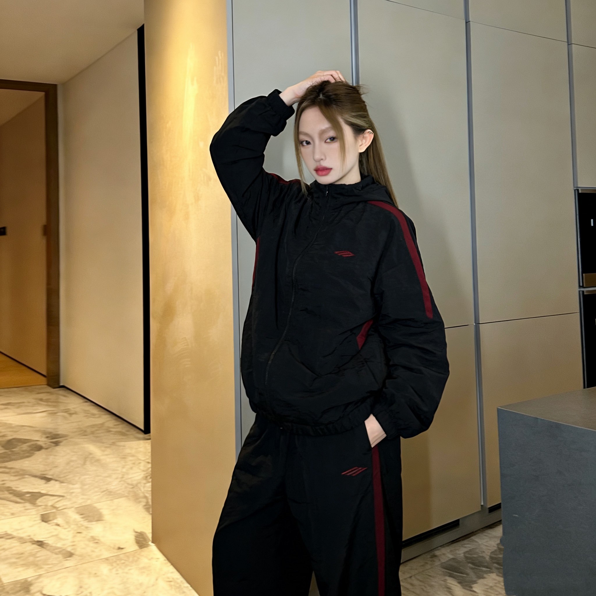BLCG 26SS 3M Black Red Panel Embroidery Pants
