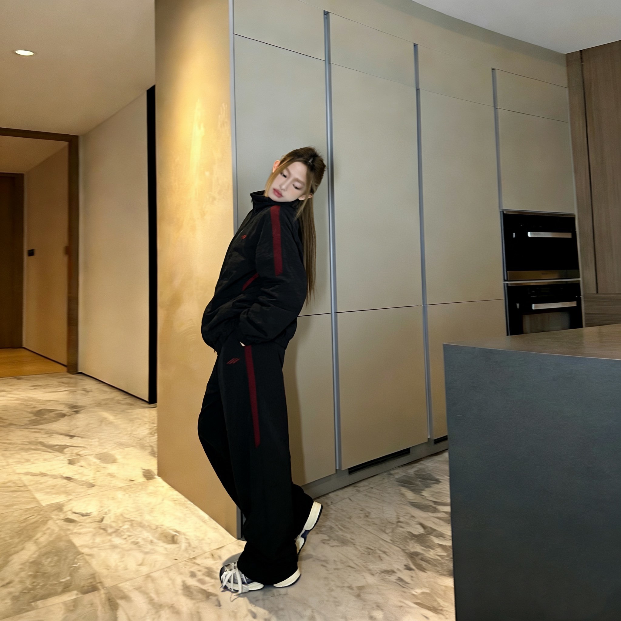 BLCG 26SS 3M Black Red Panel Embroidery Pants