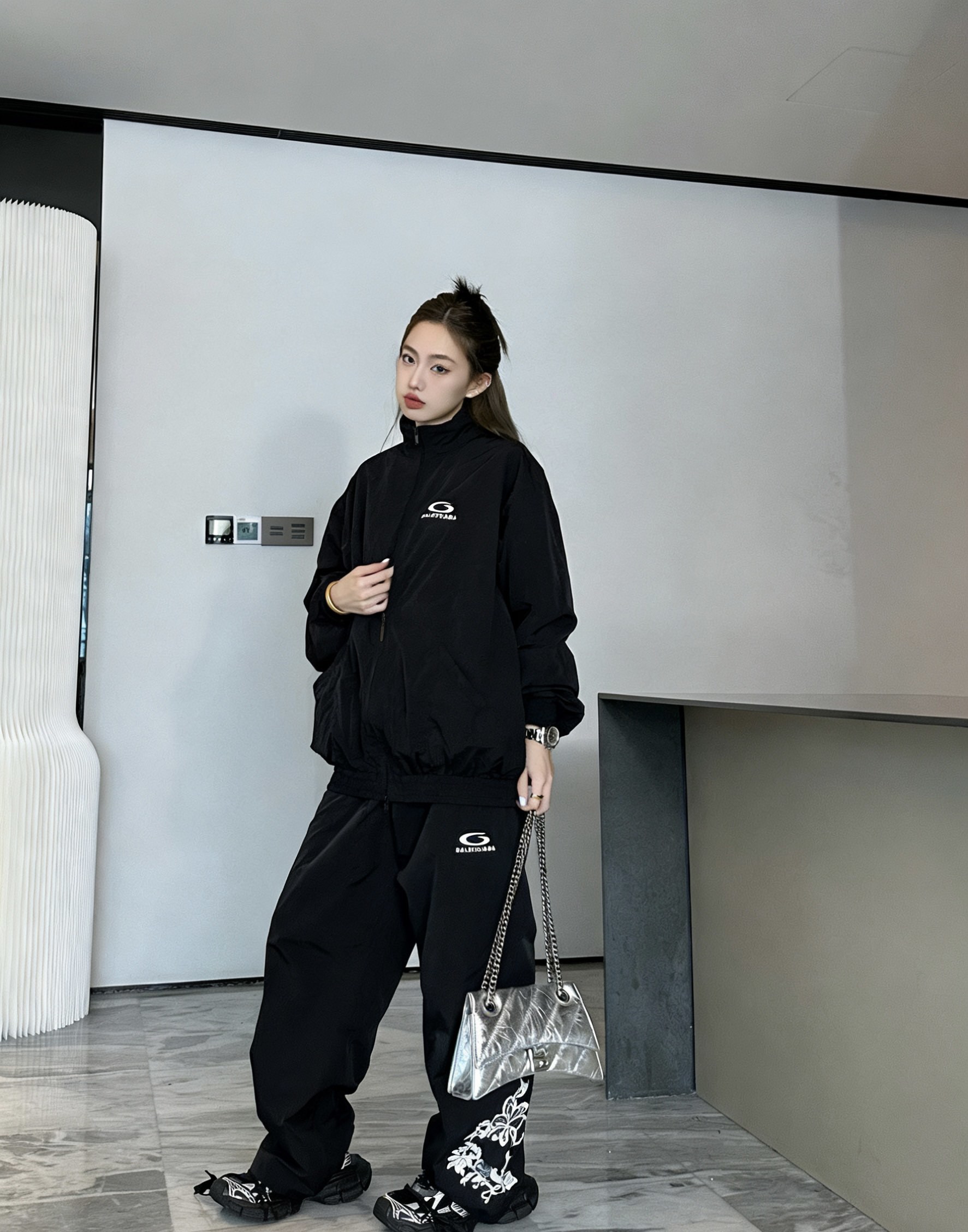 BLCG 26SS Front and Back Half-Ring Letter Embroidery Tracksuit Pants Style 1