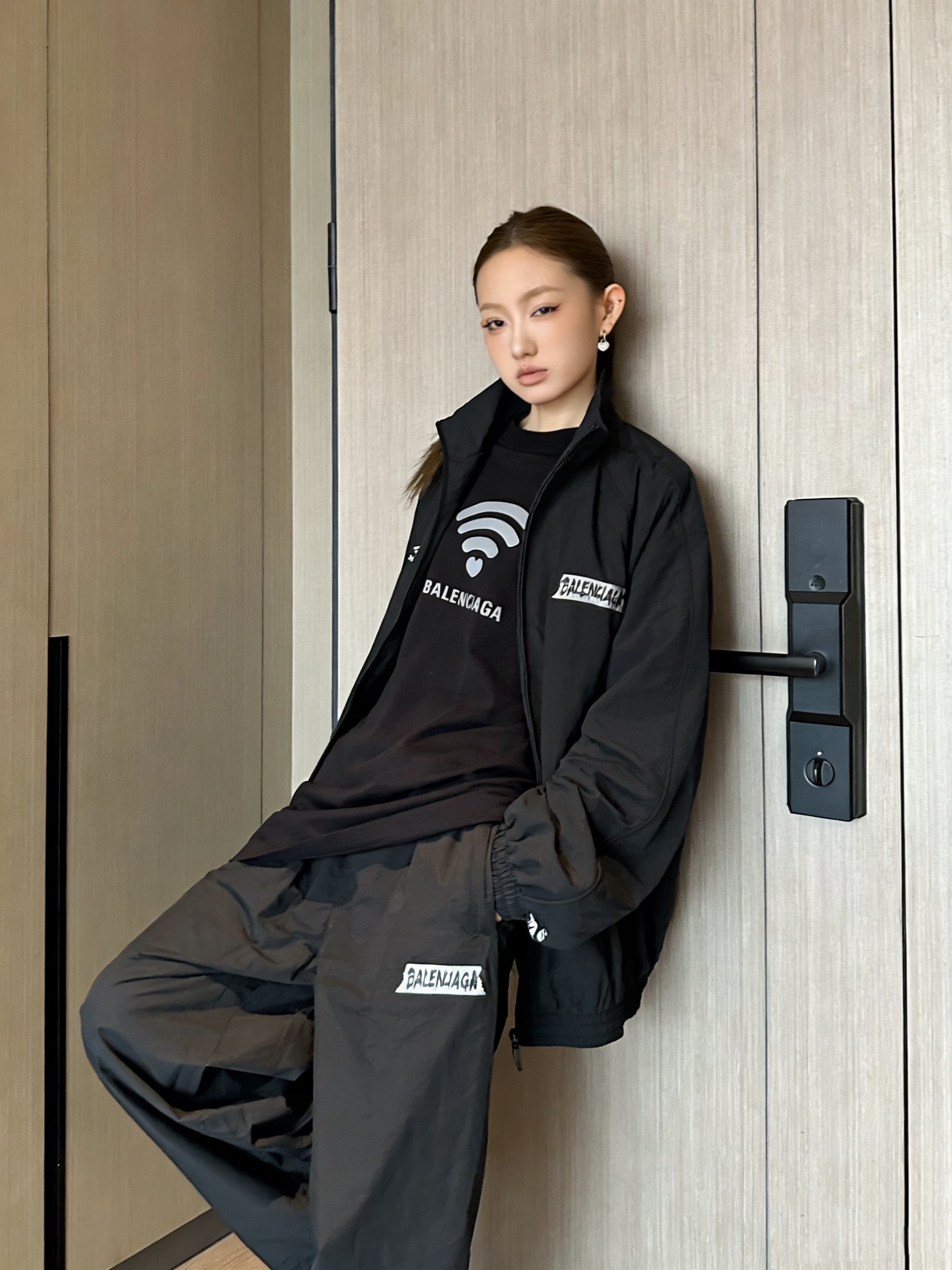 BLCG 26SS White Tape Print Tracksuit Pants