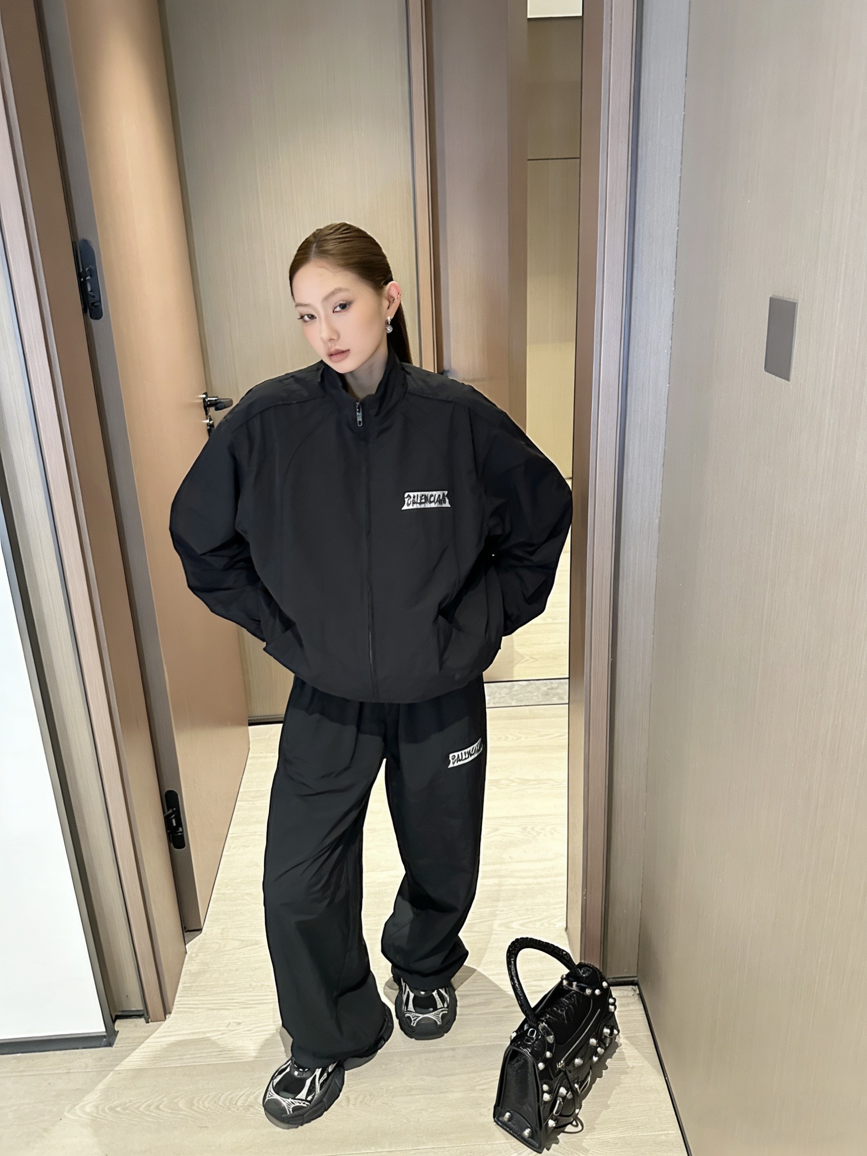 BLCG 26SS White Tape Print Tracksuit Pants