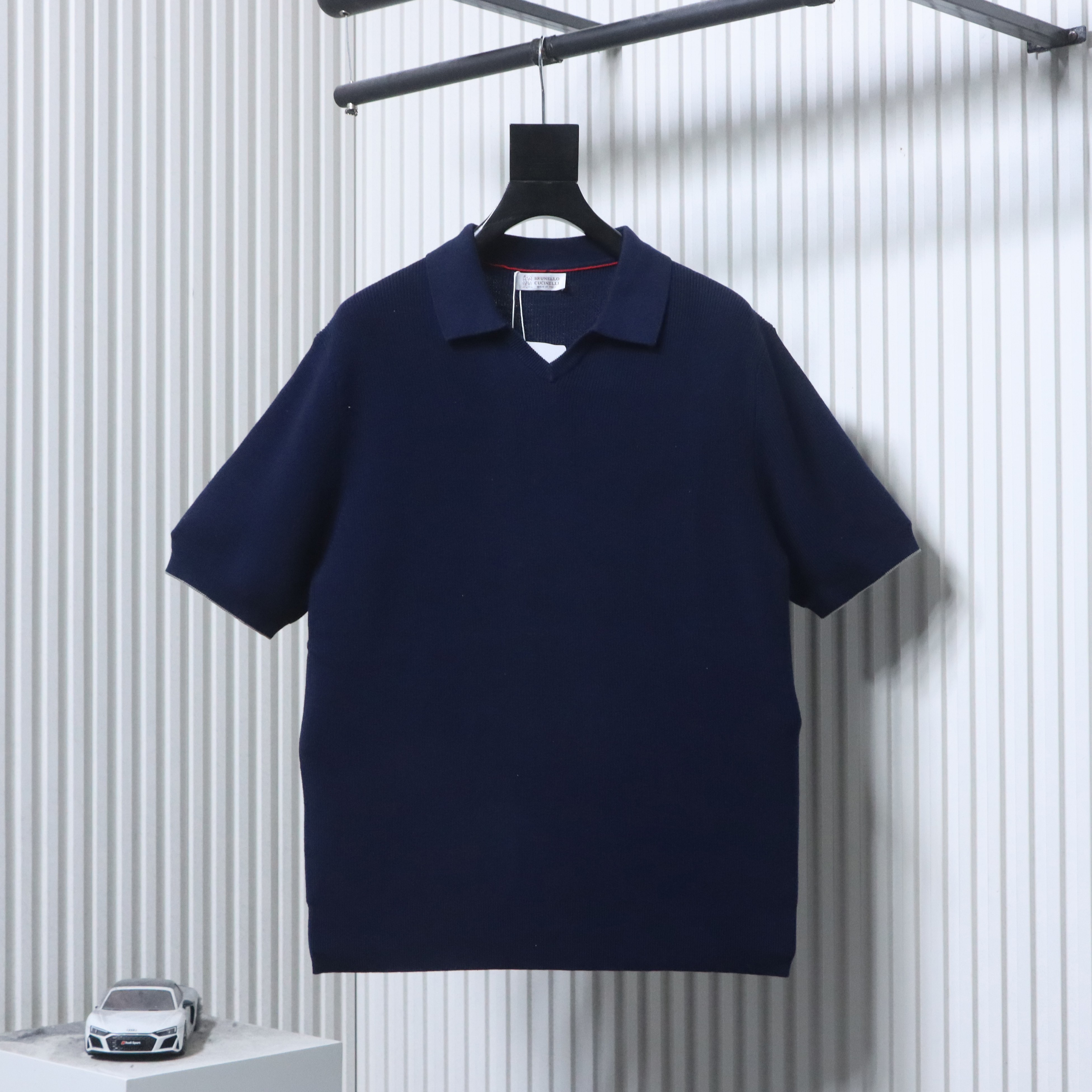 Brunello Cucinelli BC Seagull Collar Knitted Short Sleeve Polo Shirt Style 1