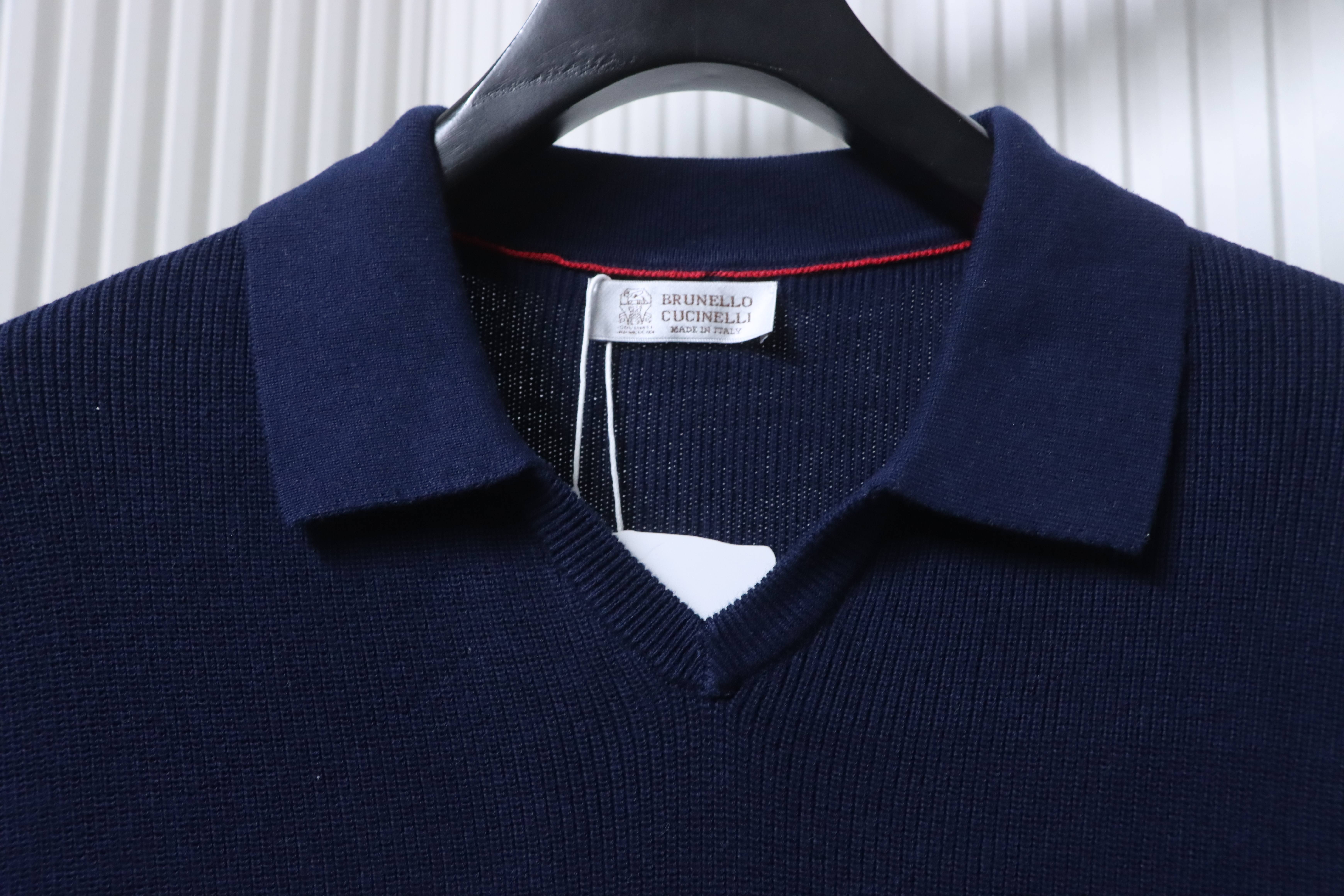 Brunello Cucinelli BC Seagull Collar Knitted Short Sleeve Polo Shirt Style 1