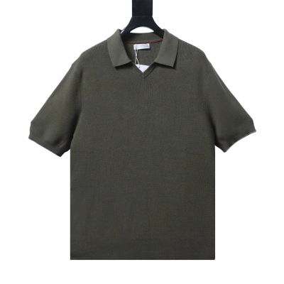Brunello Cucinelli BC Seagull Collar Knitted Short Sleeve Polo Shirt Style 2 02