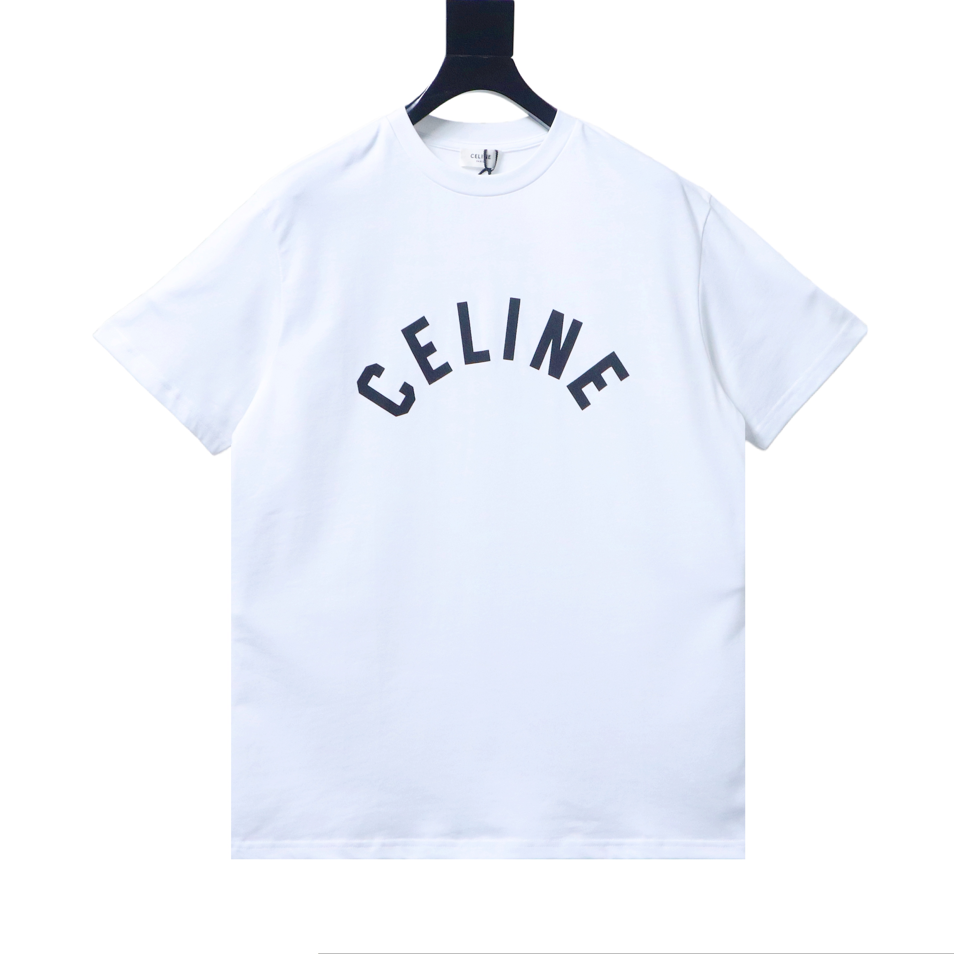 Celine 2026 Runway Magazine Style Spring Summer Square Letter Logo Print Short Sleeve T-Shirt