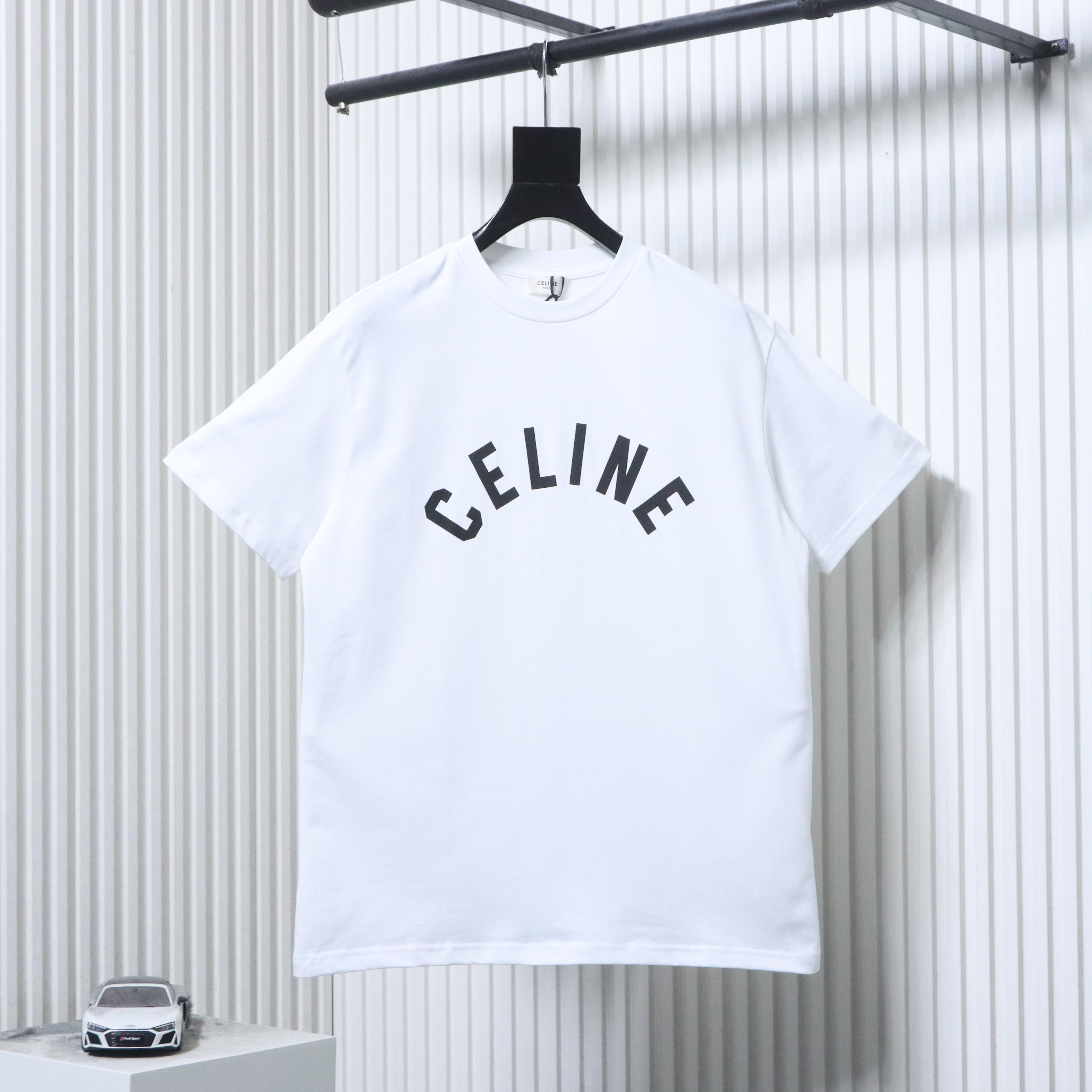 Celine 2026 Runway Magazine Style Spring Summer Square Letter Logo Print Short Sleeve T-Shirt