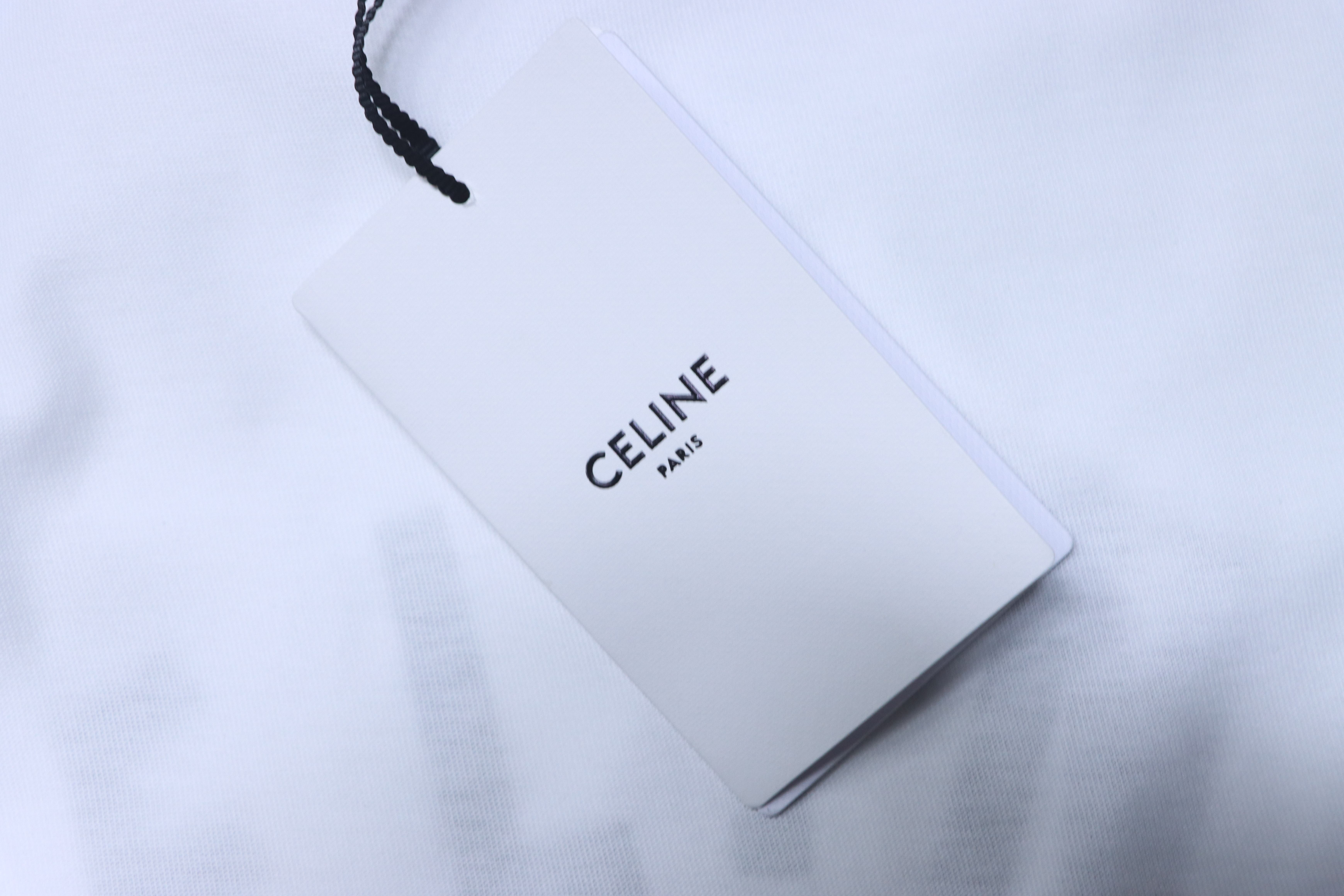 Celine 2026 Runway Magazine Style Spring Summer Square Letter Logo Print Short Sleeve T-Shirt