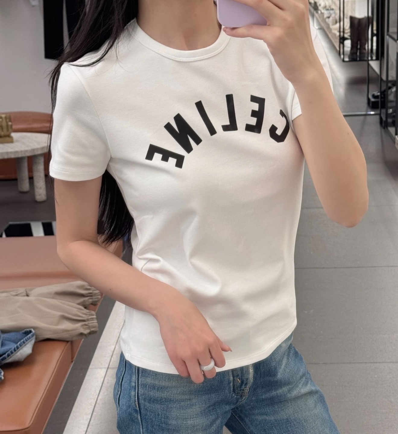 Celine 2026 Runway Magazine Style Spring Summer Square Letter Logo Print Short Sleeve T-Shirt