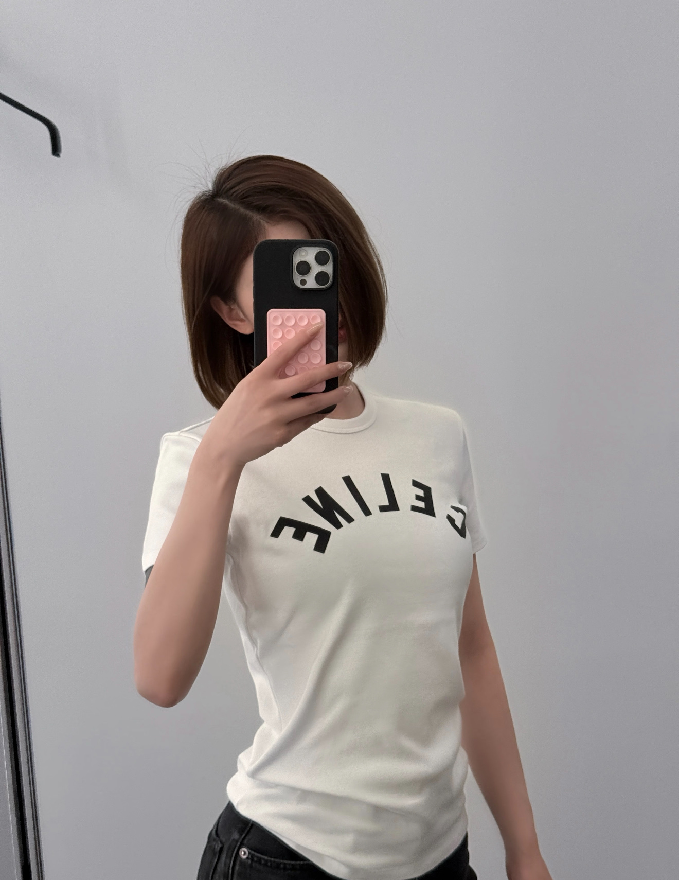 Celine 2026 Runway Magazine Style Spring Summer Square Letter Logo Print Short Sleeve T-Shirt