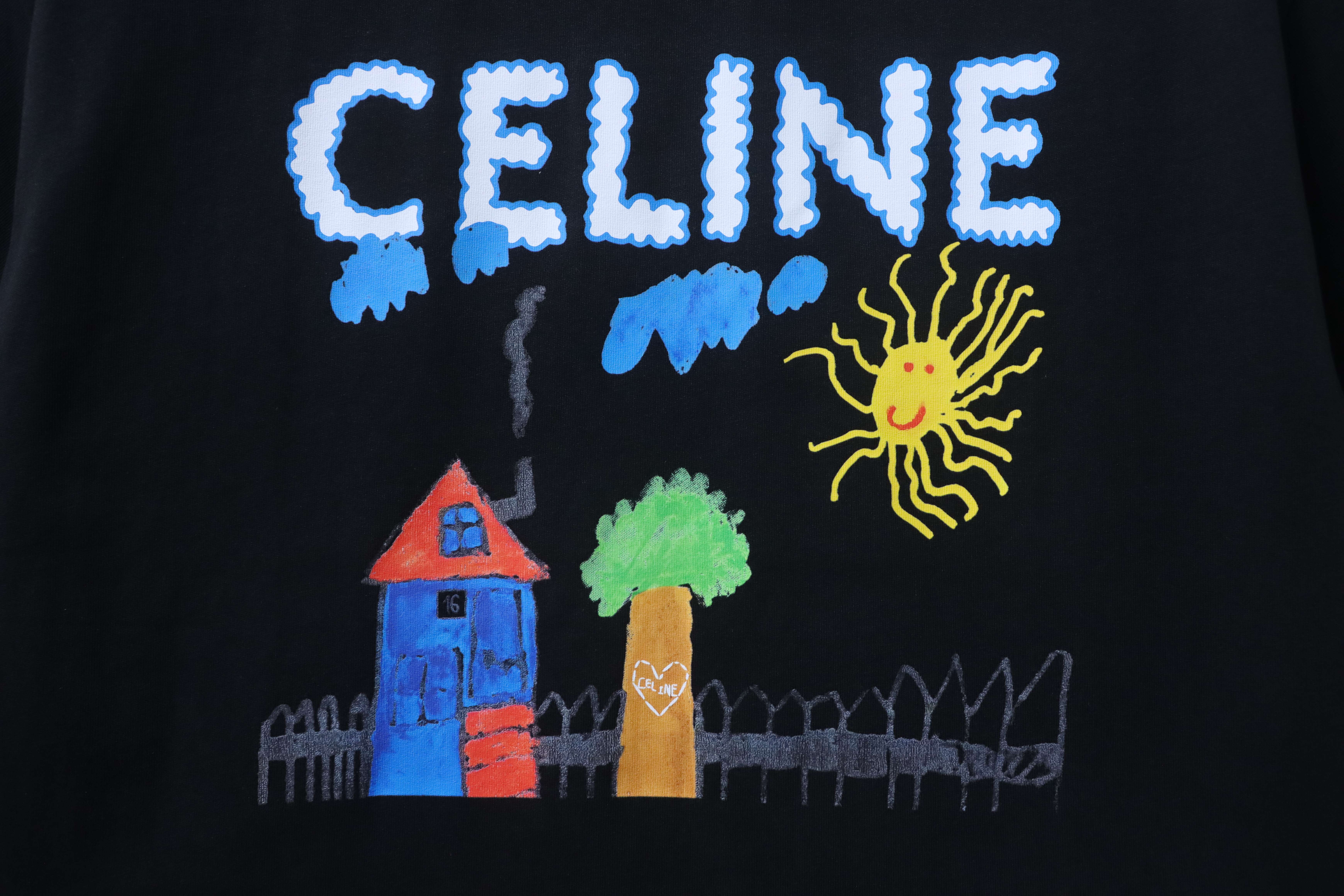 Celine 26SS Hand-Drawn Comic Print Short Sleeve T-Shirt Style 1