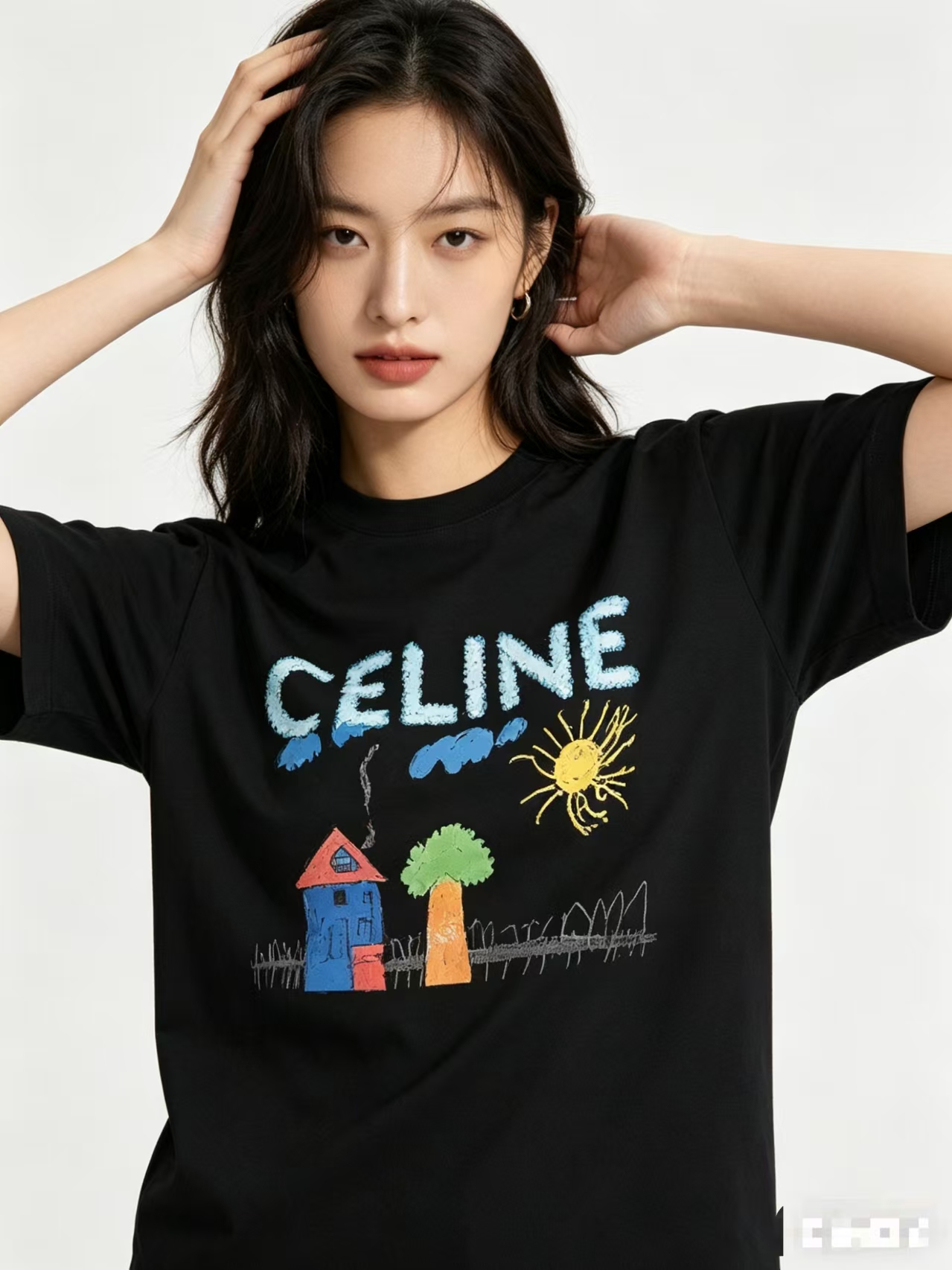 Celine 26SS Hand-Drawn Comic Print Short Sleeve T-Shirt Style 1