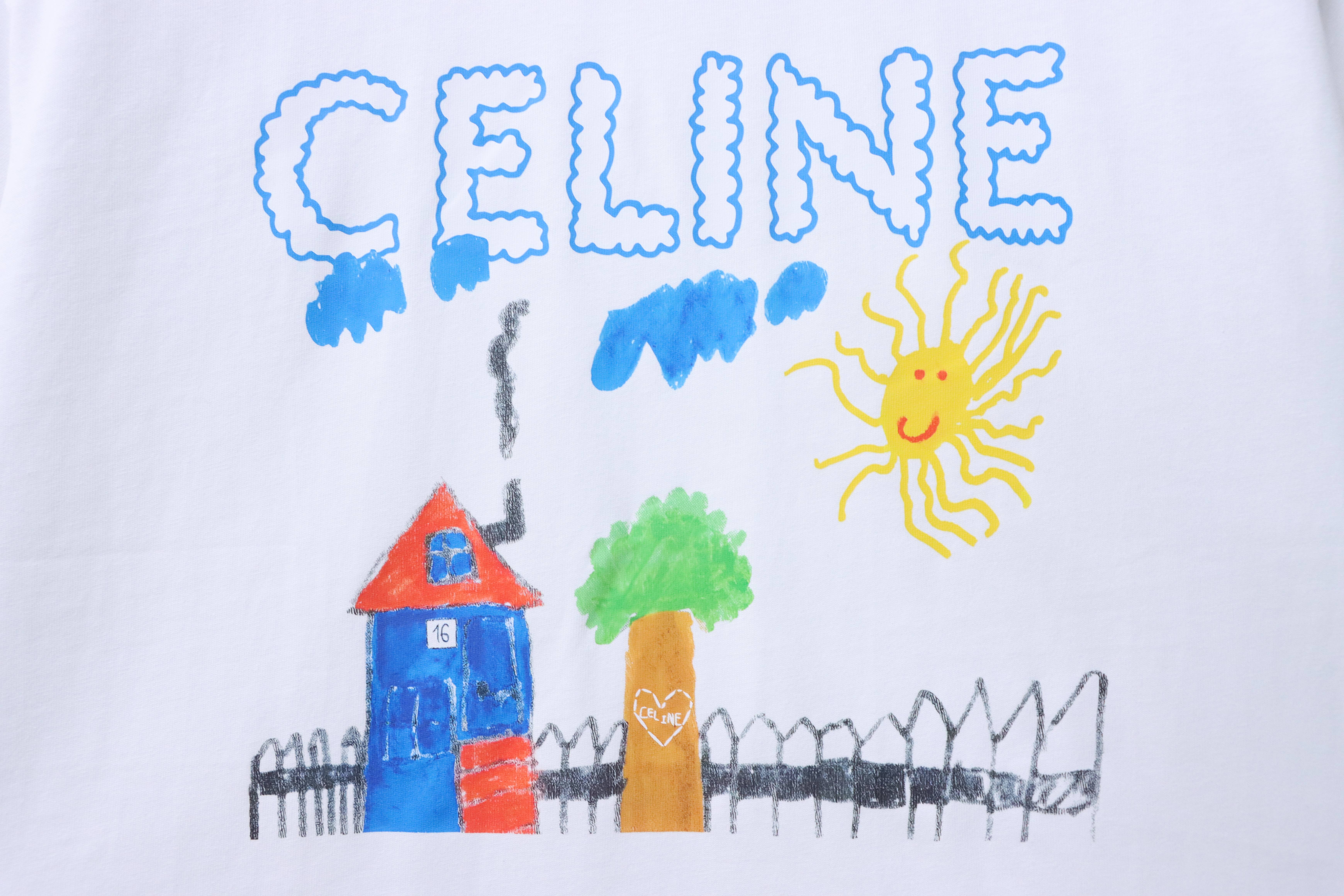Celine 26SS Hand-Drawn Comic Print Short Sleeve T-Shirt Style 2