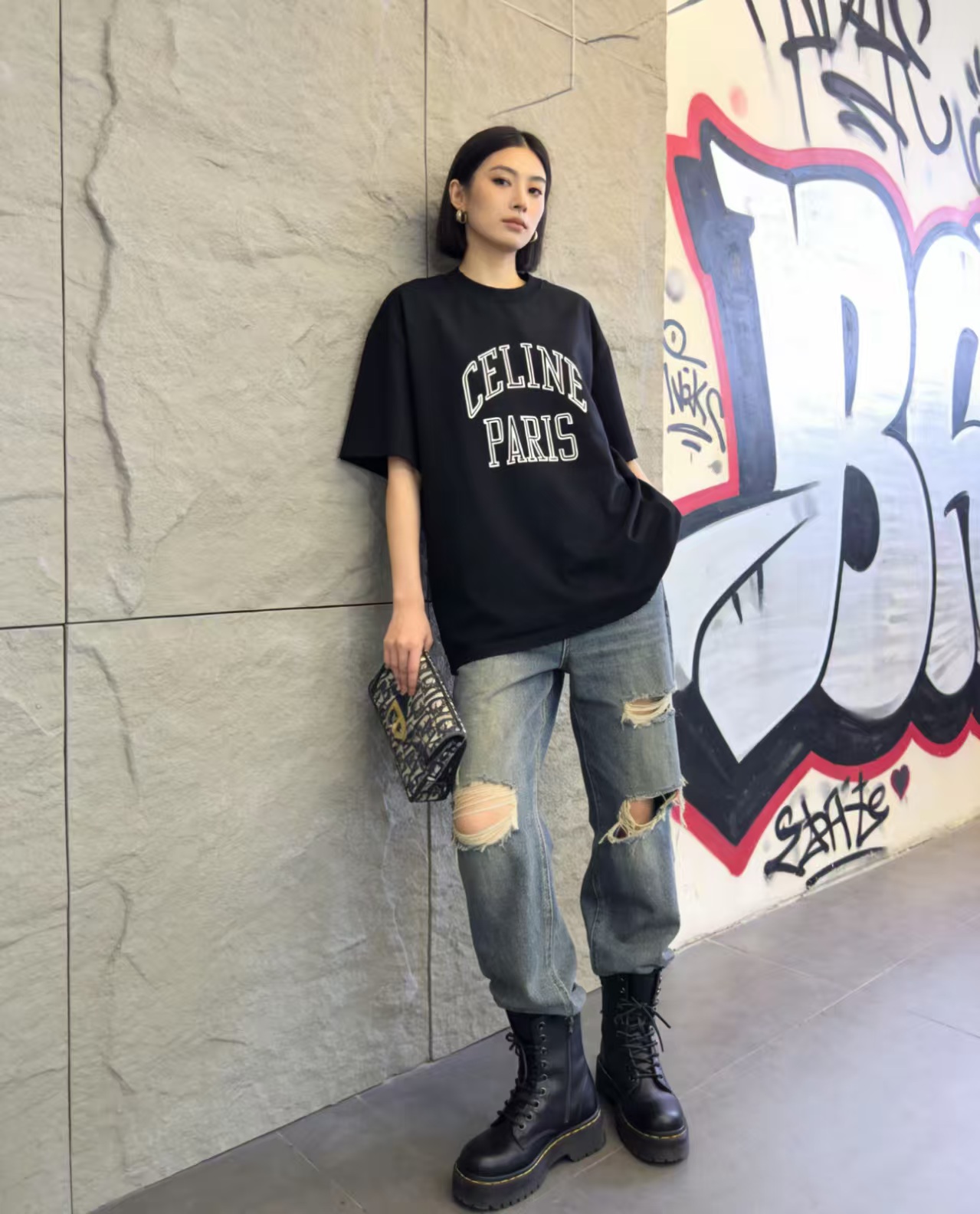 Celine Arc Letter Print Short Sleeve T-Shirt Style 1