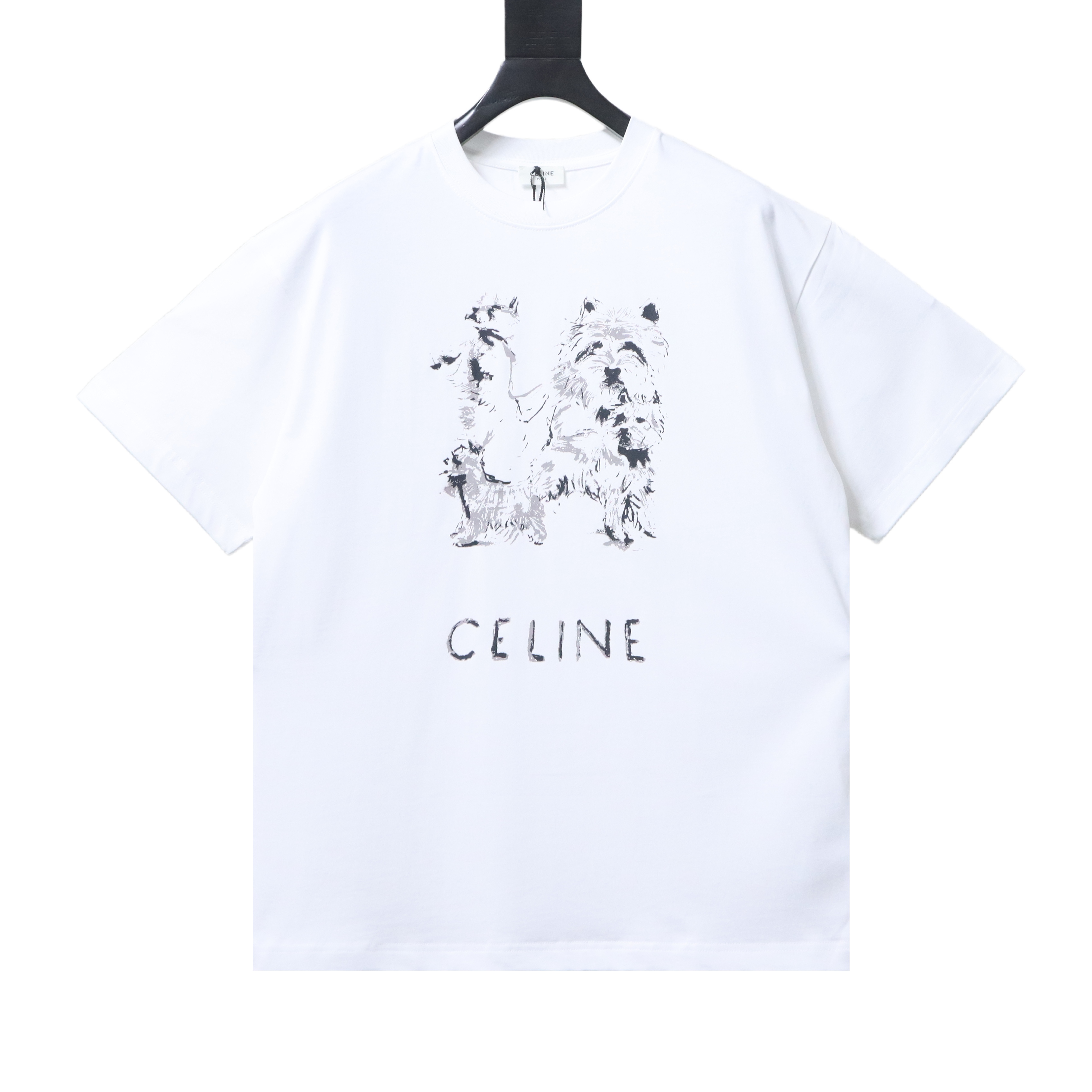 Celine Hand-Drawn Dog Print Short Sleeve T-Shirt
