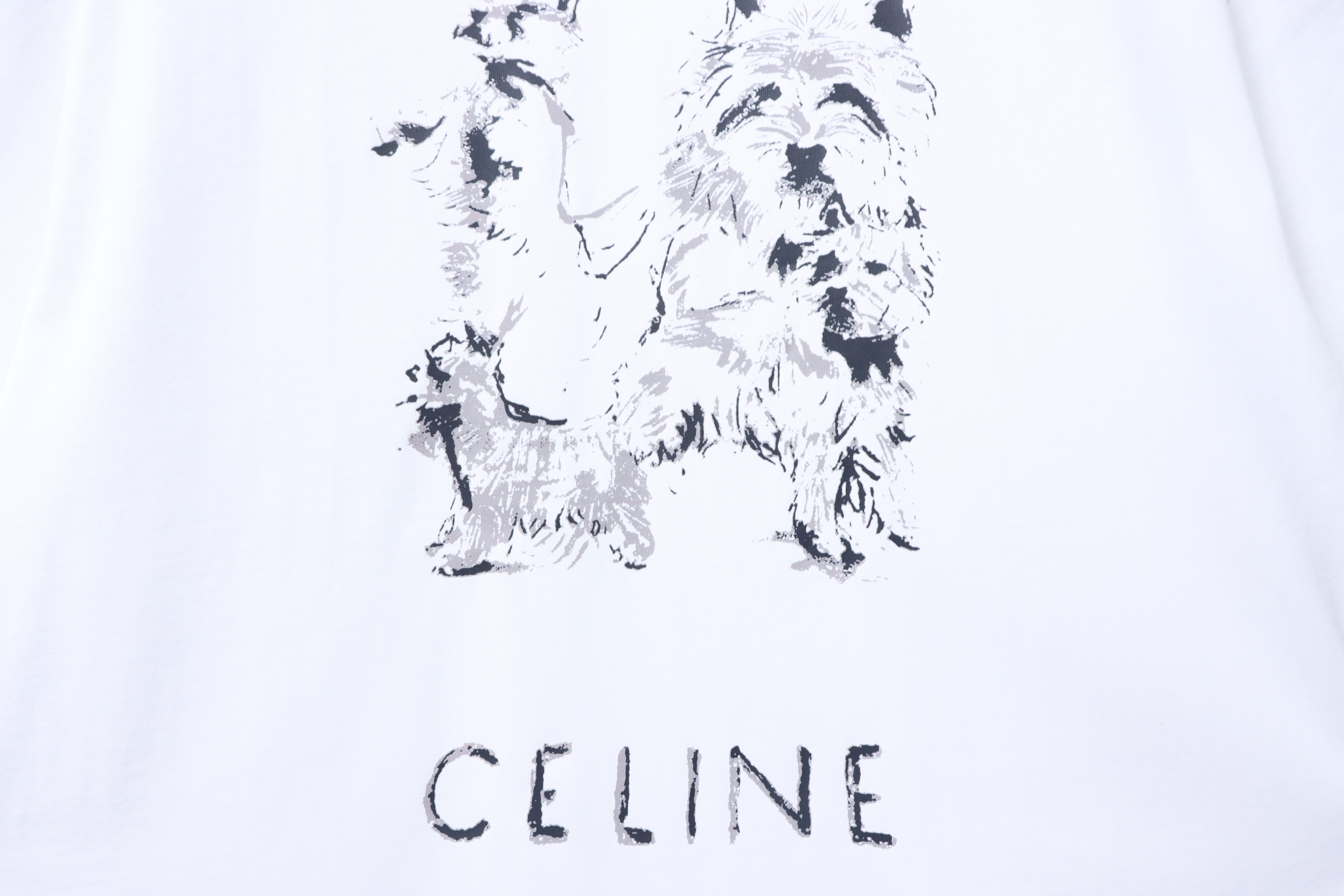 Celine Hand-Drawn Dog Print Short Sleeve T-Shirt