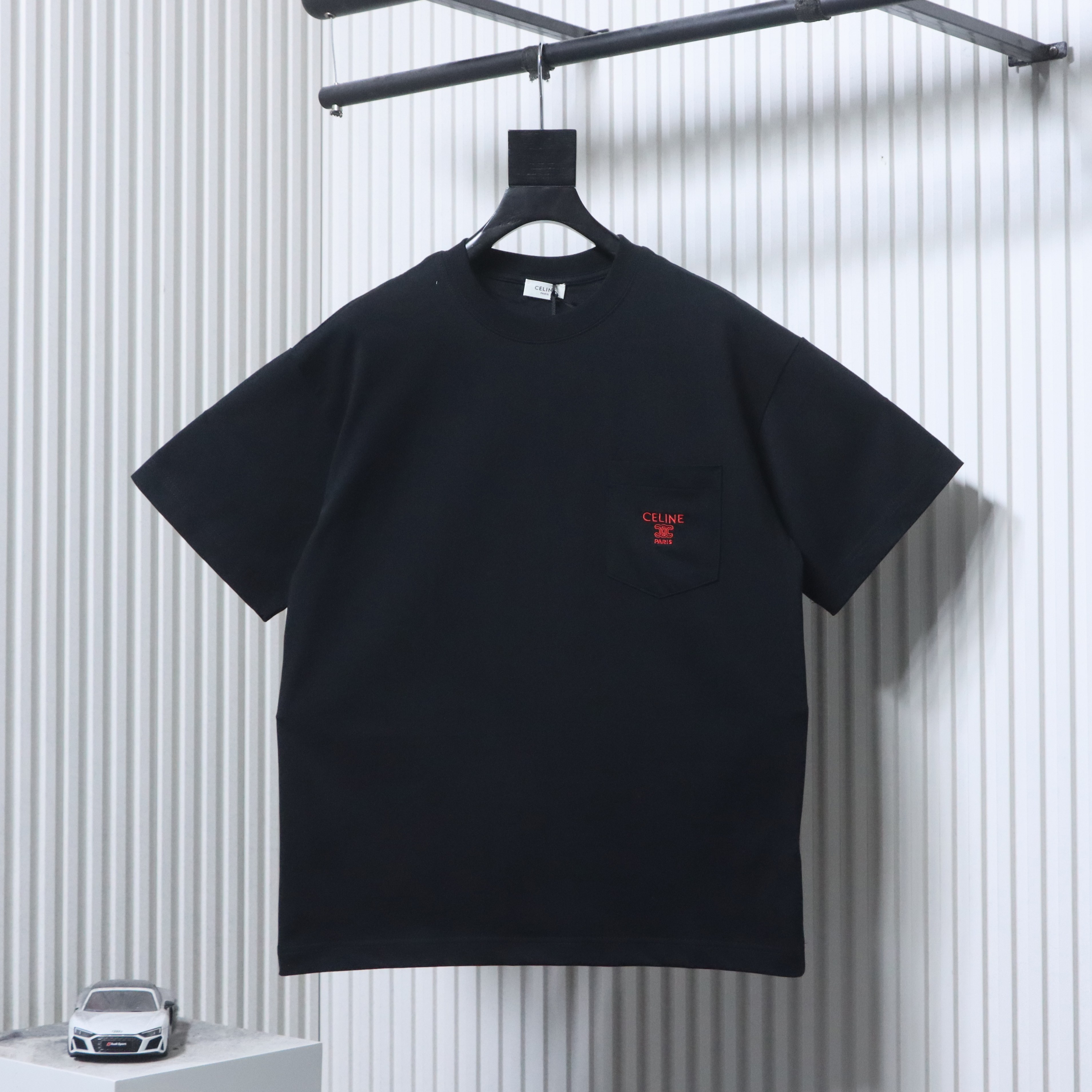 Celine SS26 Pocket Embroidered Logo Short Sleeve T-Shirt