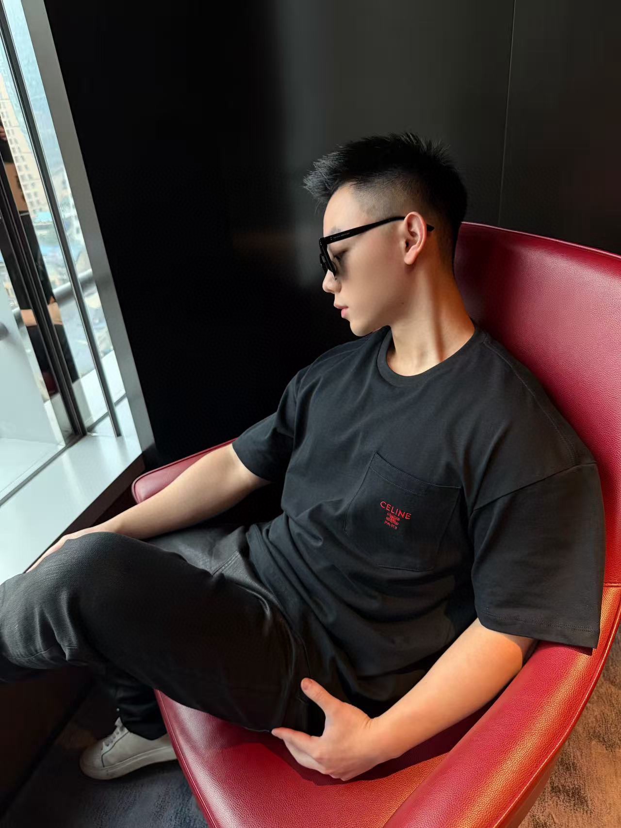 Celine SS26 Pocket Embroidered Logo Short Sleeve T-Shirt