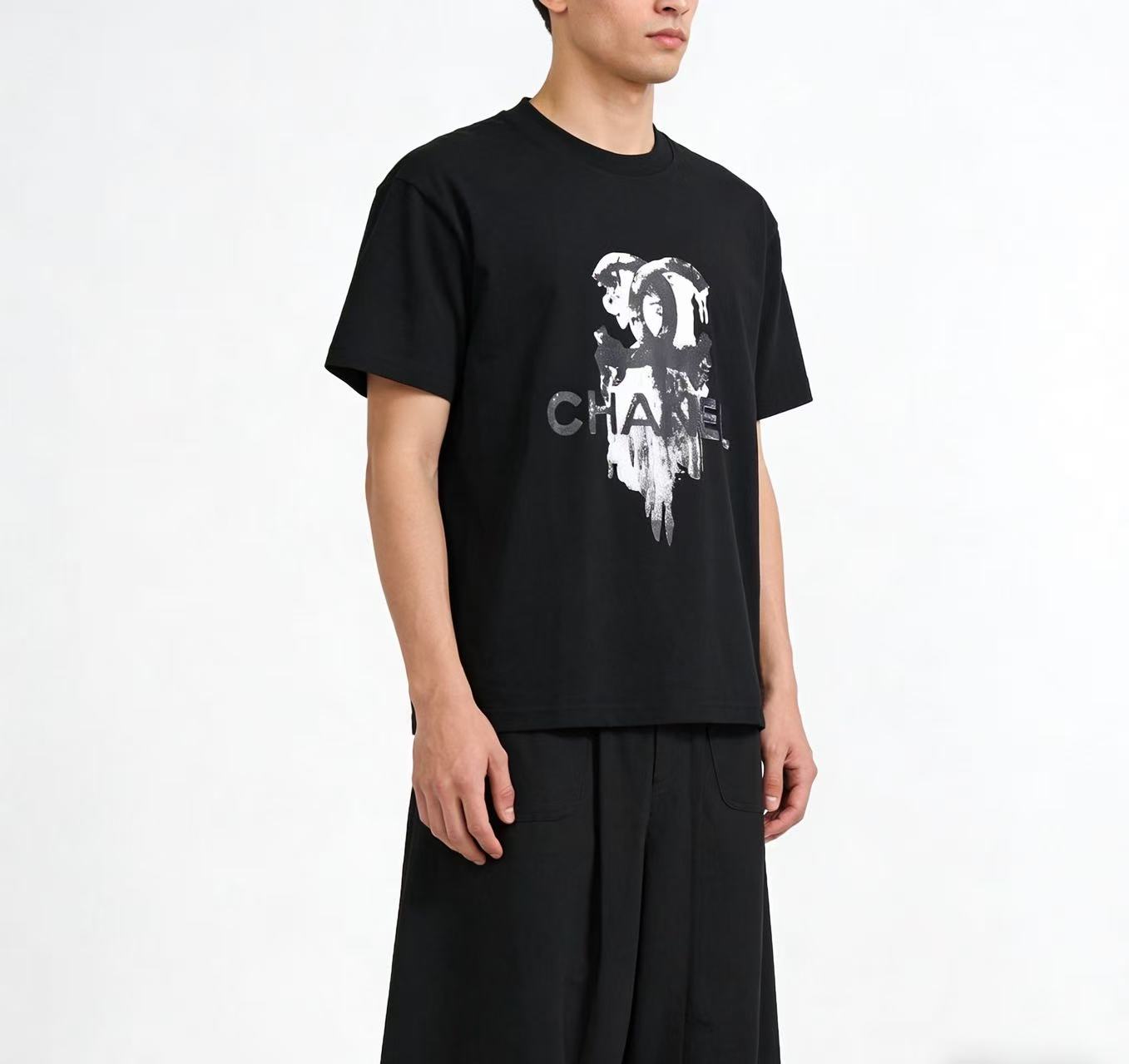 Chanel Double C Ink Print Short Sleeve T-Shirt