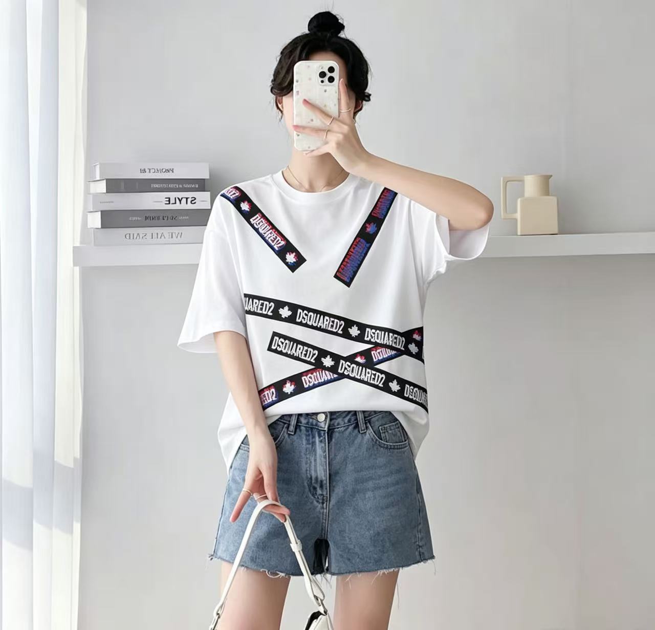DSQUARED2 Cross Strap Allover Logo Short Sleeve T-Shirt Style 1
