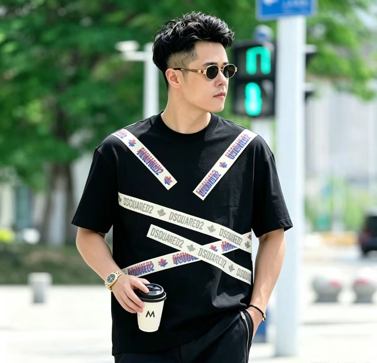 DSQUARED2 Cross Strap Allover Logo Short Sleeve T-Shirt Style 2