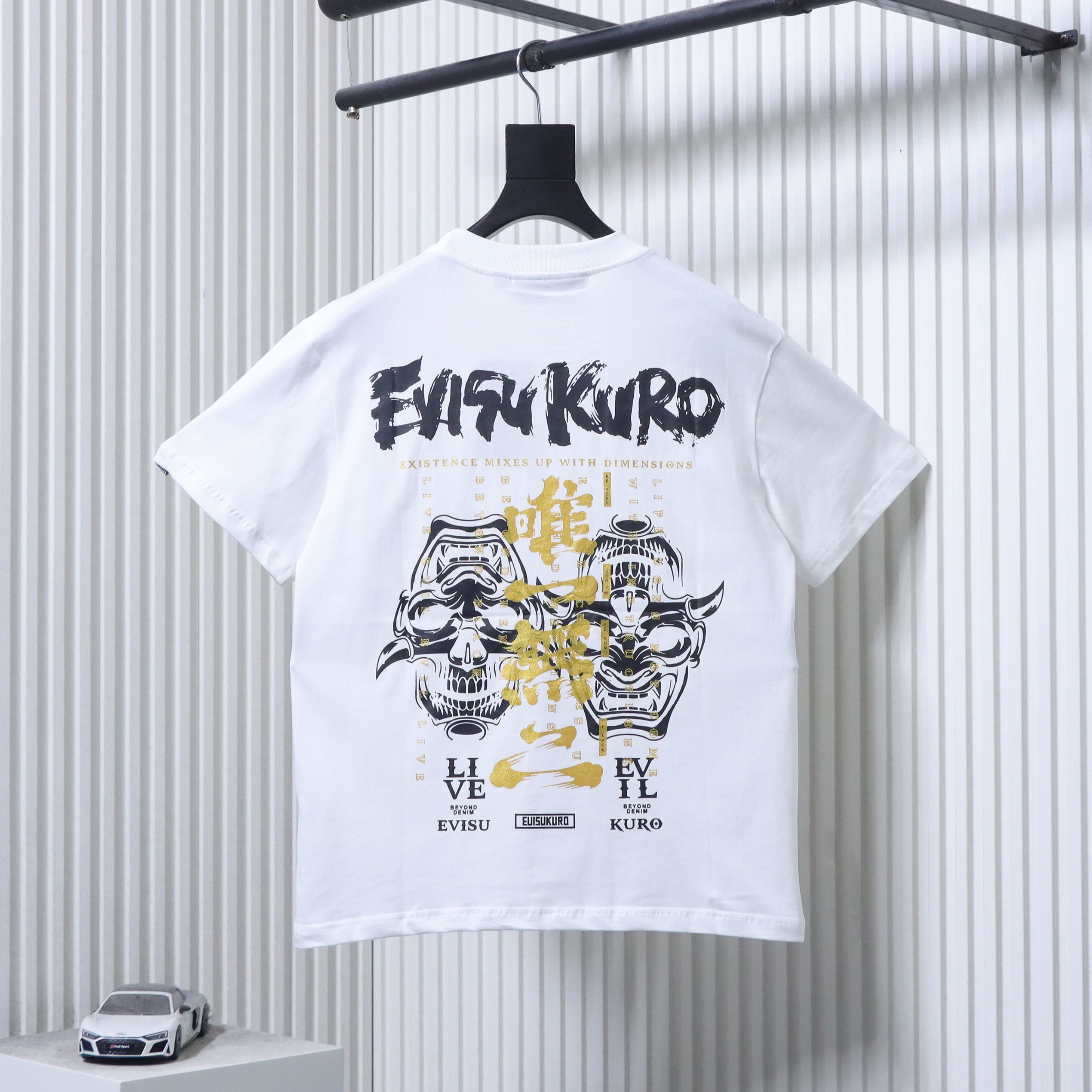 EVISU KURO Gold Foil Hannya Demon Face Short Sleeve T-Shirt Style 1