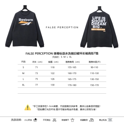 FALSE PERCEPTION Barrage Slogan Washed Distressed Long Sleeve High Street T-Shirt Style 1 01