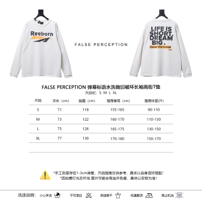 FALSE PERCEPTION Barrage Slogan Washed Distressed Long Sleeve High Street T-Shirt Style 2 01