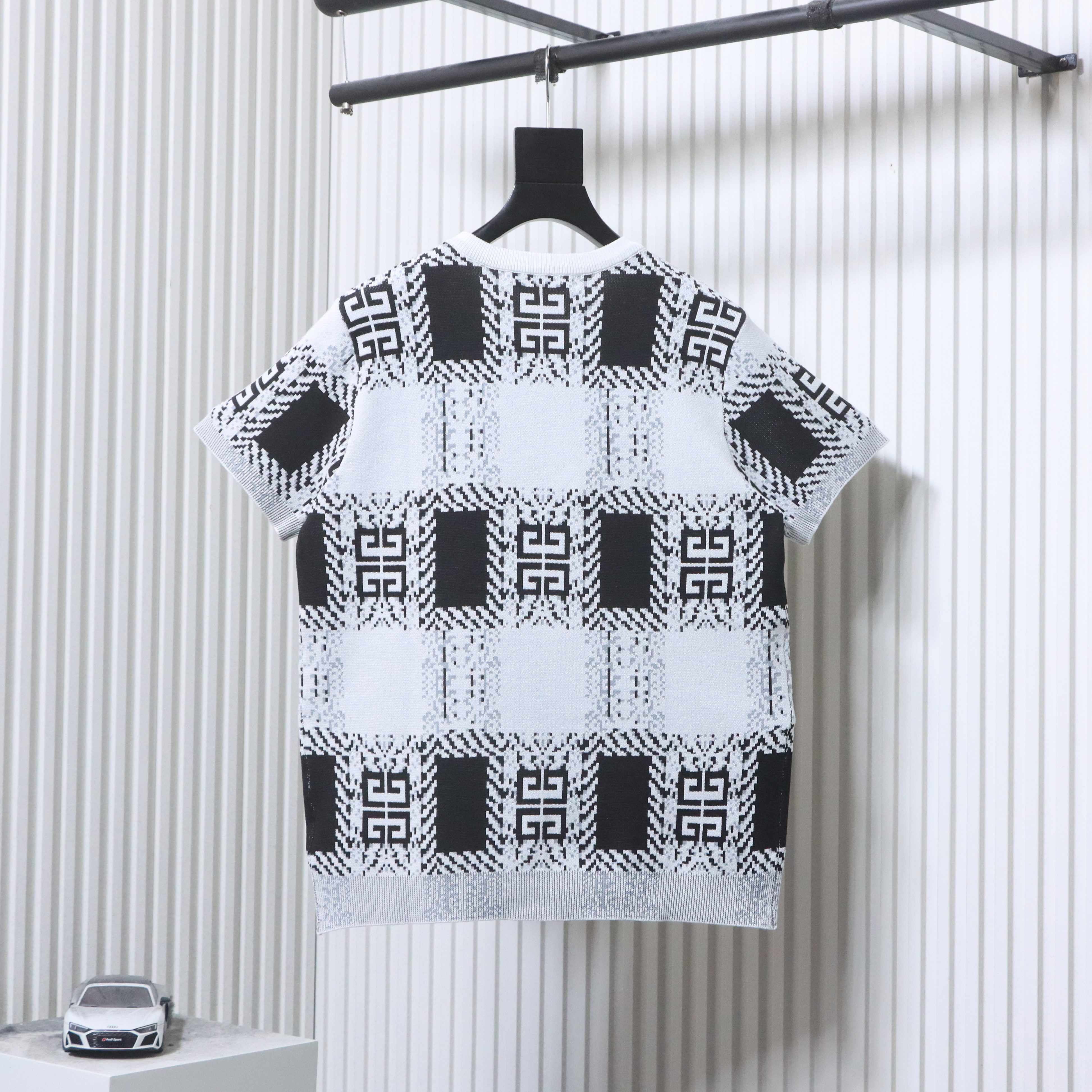 Givenchy Allover Grid Jacquard Knit Short Sleeve T-Shirt