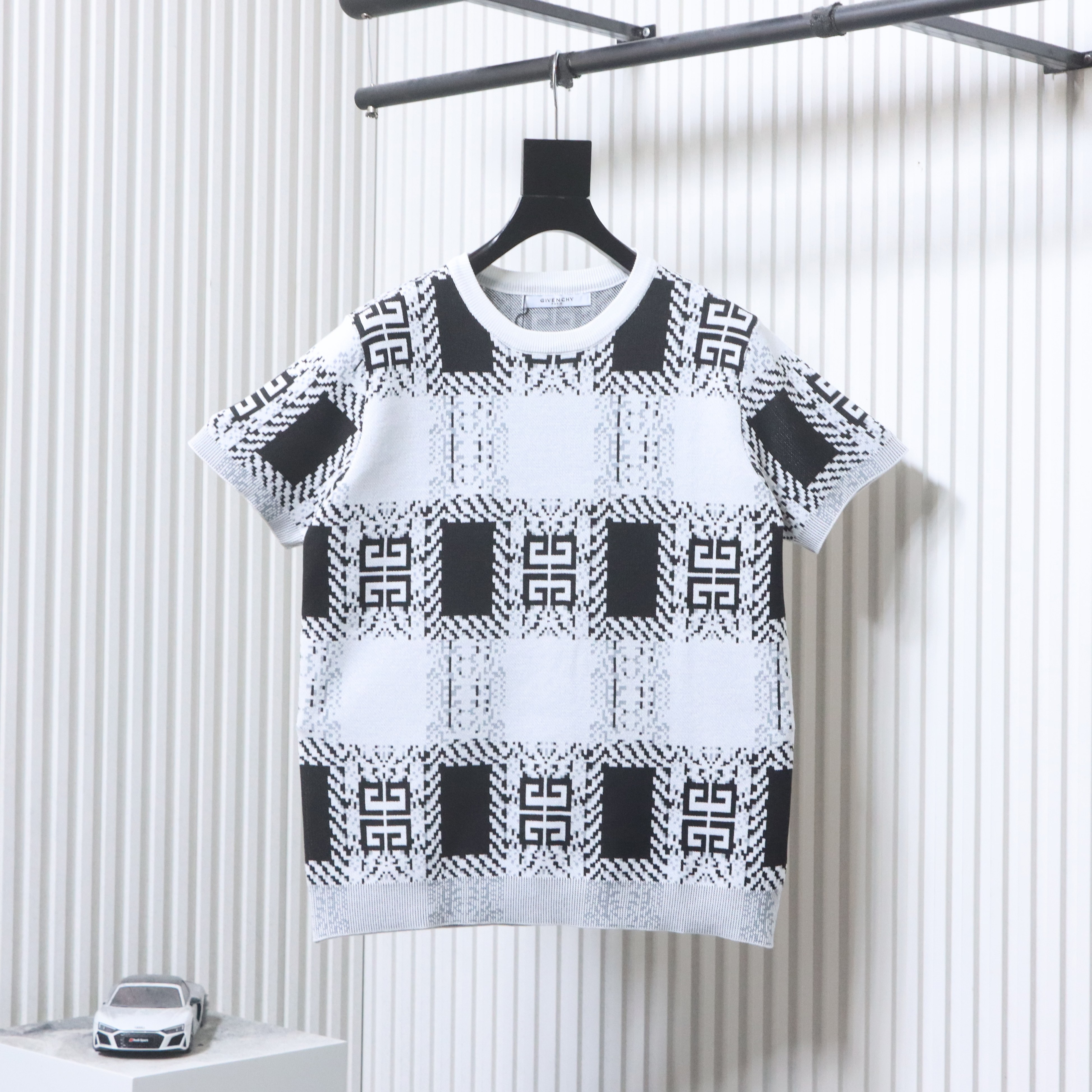 Givenchy Allover Grid Jacquard Knit Short Sleeve T-Shirt