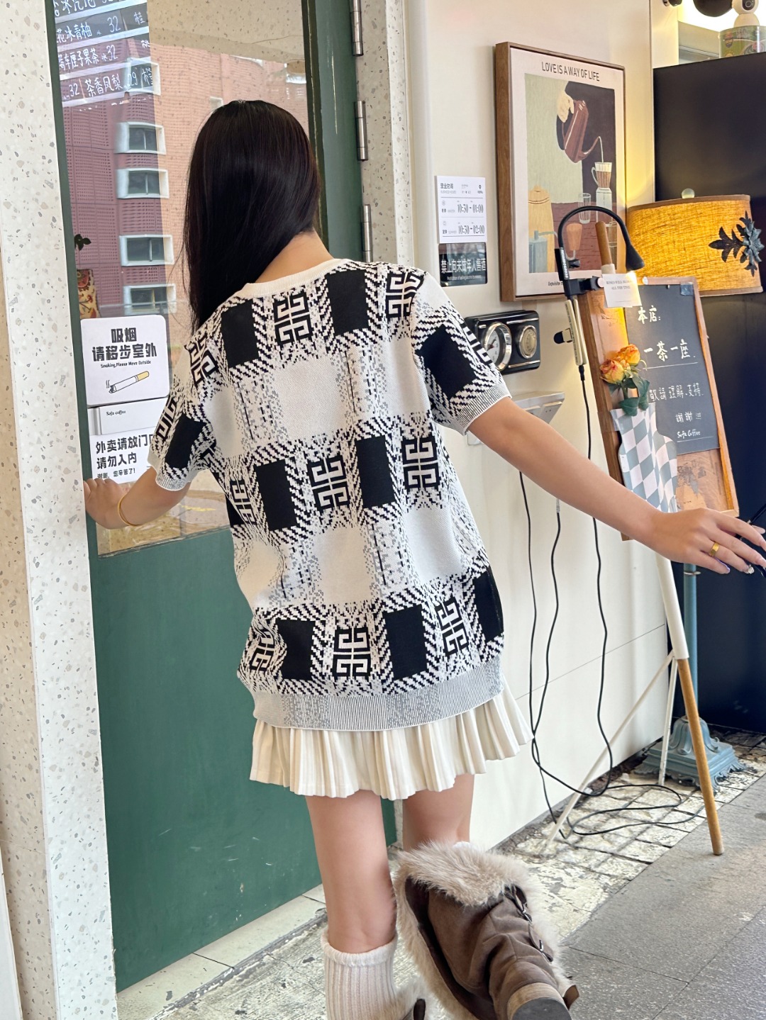 Givenchy Allover Grid Jacquard Knit Short Sleeve T-Shirt