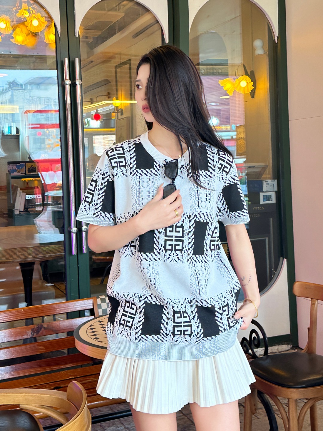Givenchy Allover Grid Jacquard Knit Short Sleeve T-Shirt