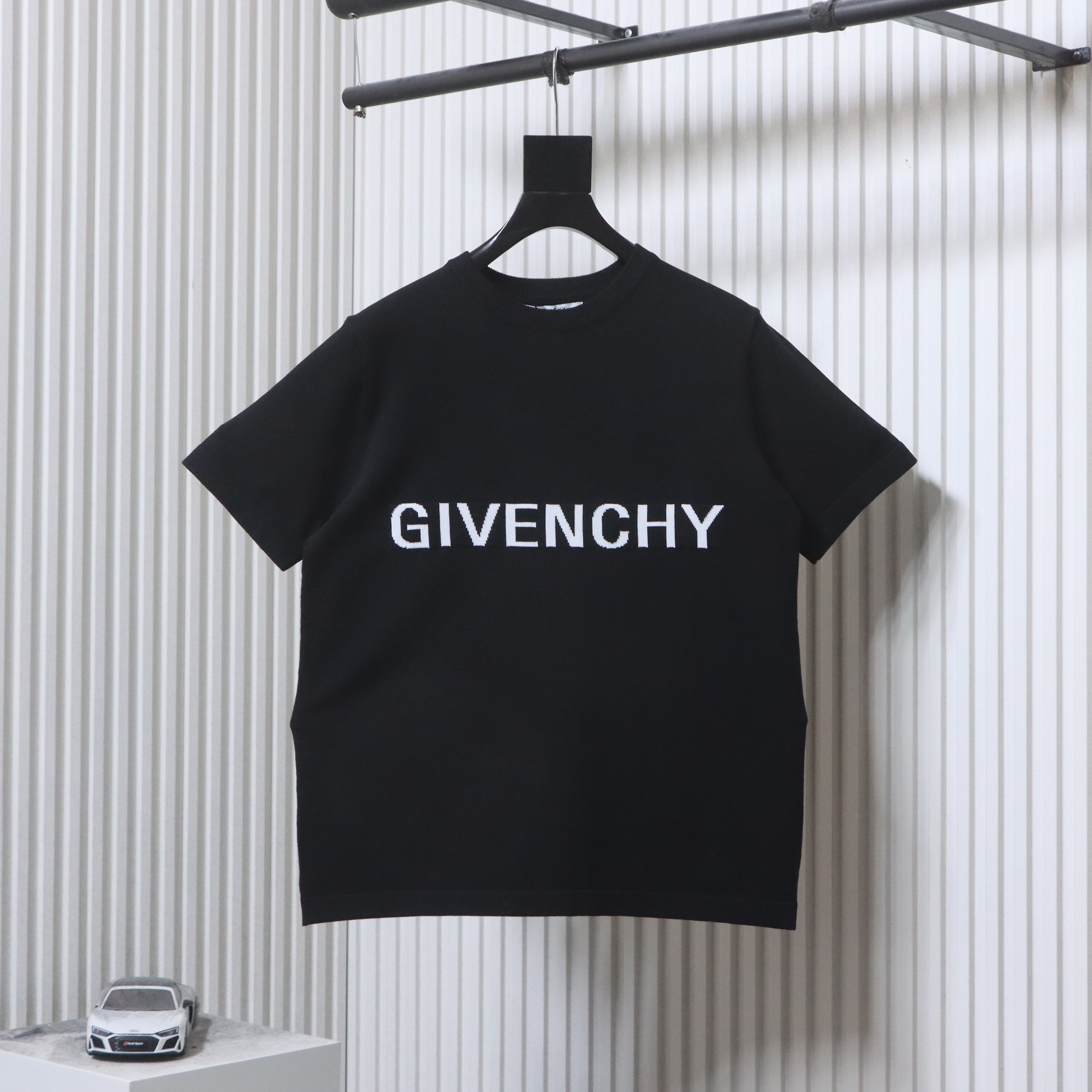 Givenchy Letter Logo Grid Jacquard Knit Short Sleeve T-Shirt