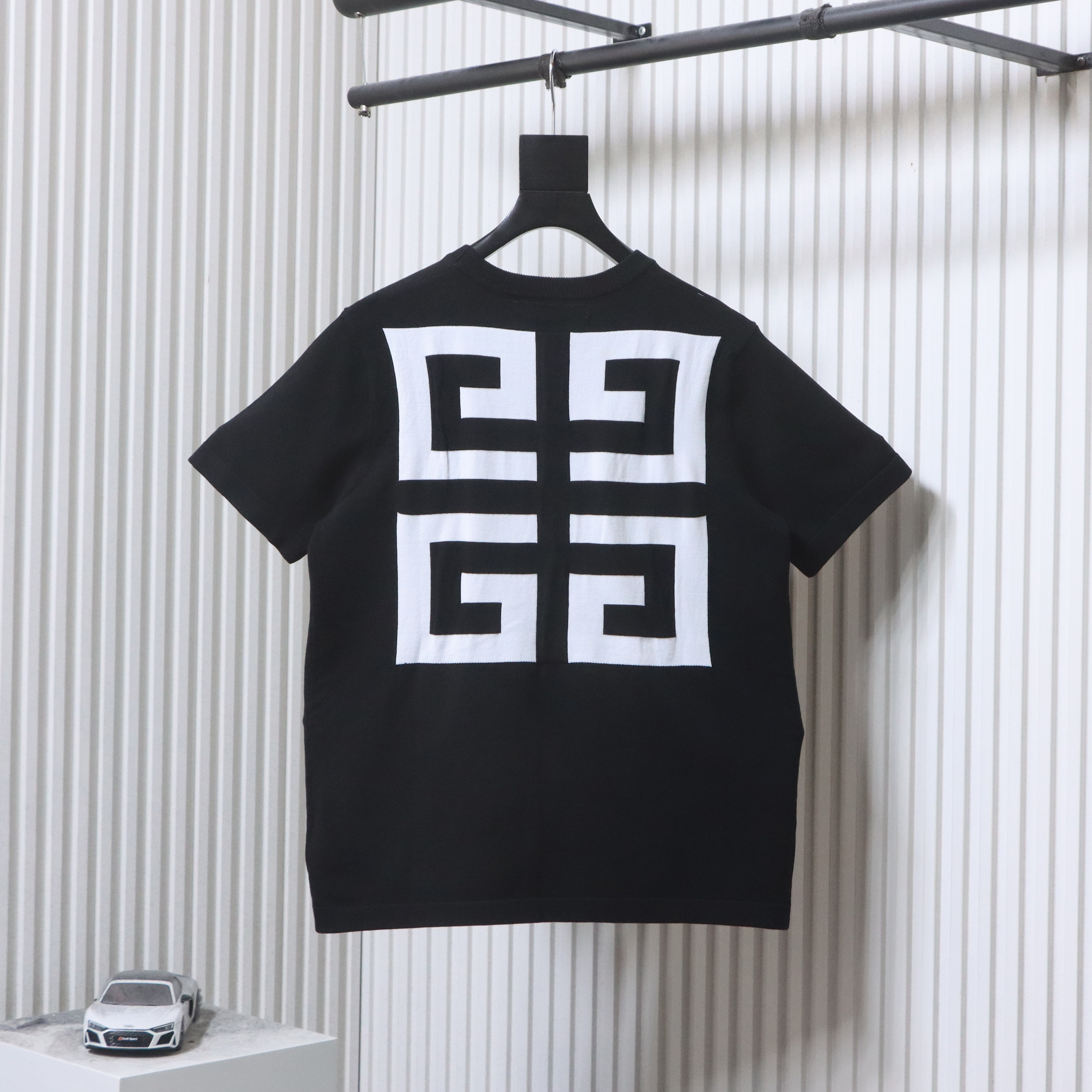 Givenchy Letter Logo Grid Jacquard Knit Short Sleeve T-Shirt