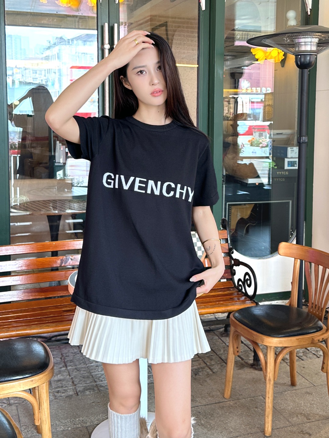 Givenchy Letter Logo Grid Jacquard Knit Short Sleeve T-Shirt