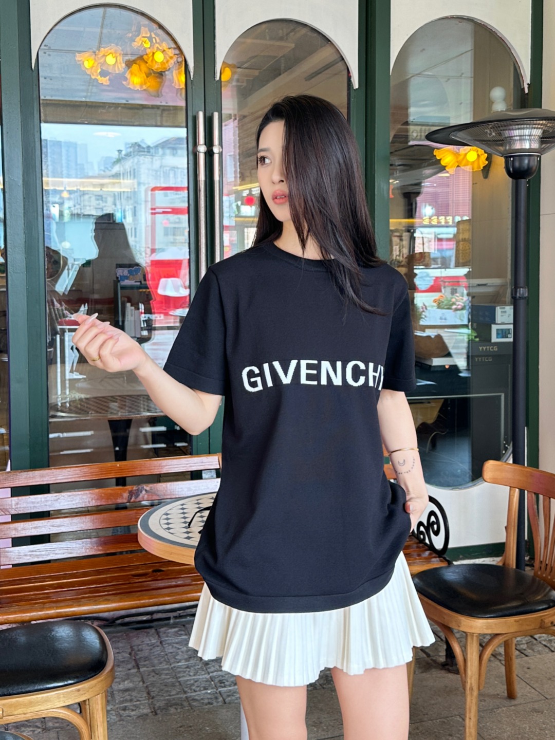 Givenchy Letter Logo Grid Jacquard Knit Short Sleeve T-Shirt