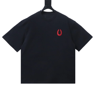 Jil Sander-Style Minimalist Red Horseshoe Logo Embroidered Short Sleeve T-Shirt Style 1 02