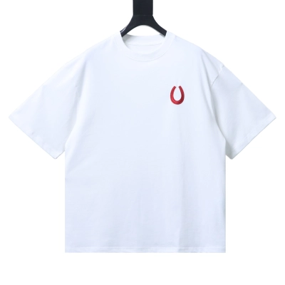 Jil Sander-Style Minimalist Red Horseshoe Logo Embroidered Short Sleeve T-Shirt Style 2 02