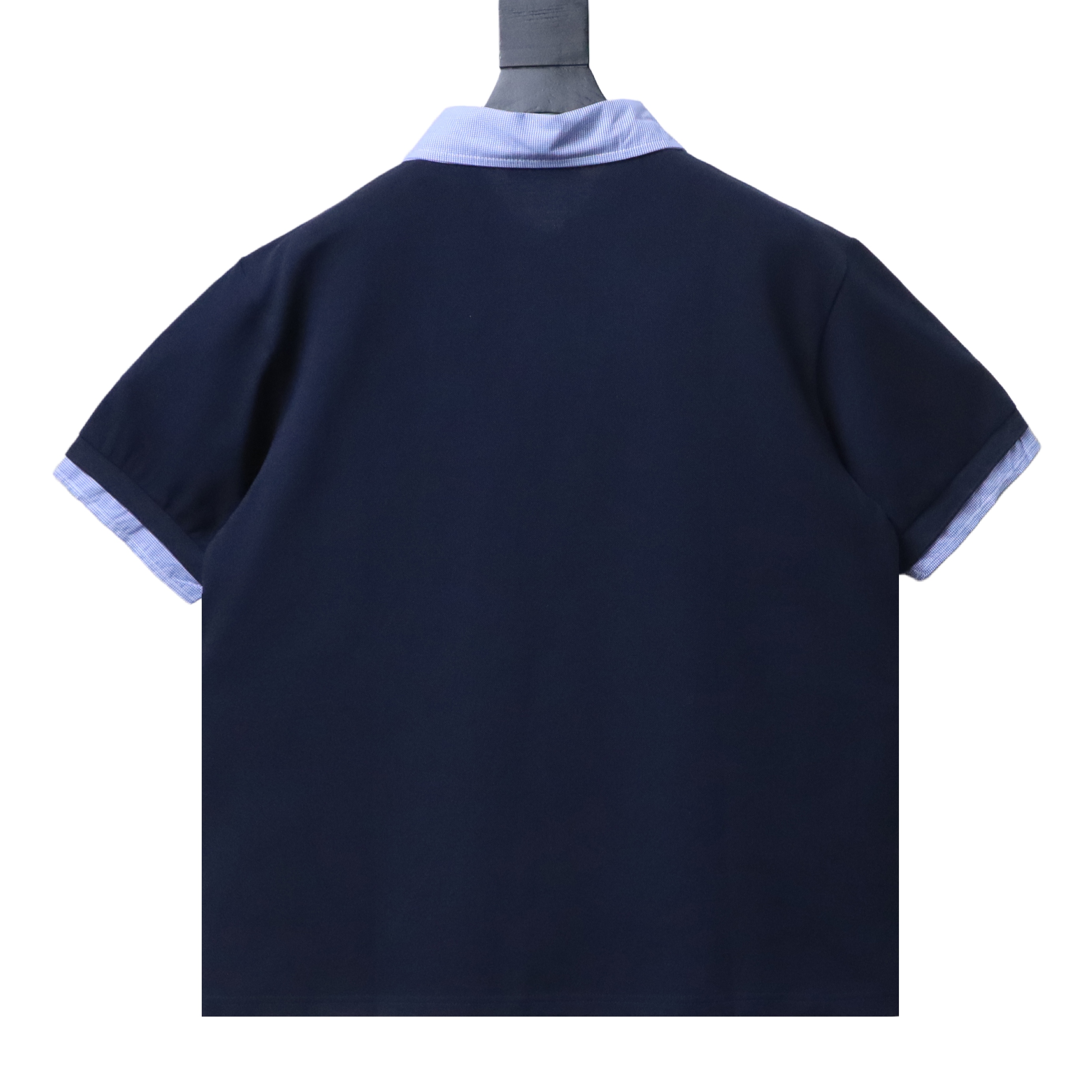 Miu Miu Blue Plaid Collar Logo Short Sleeve Polo Shirt