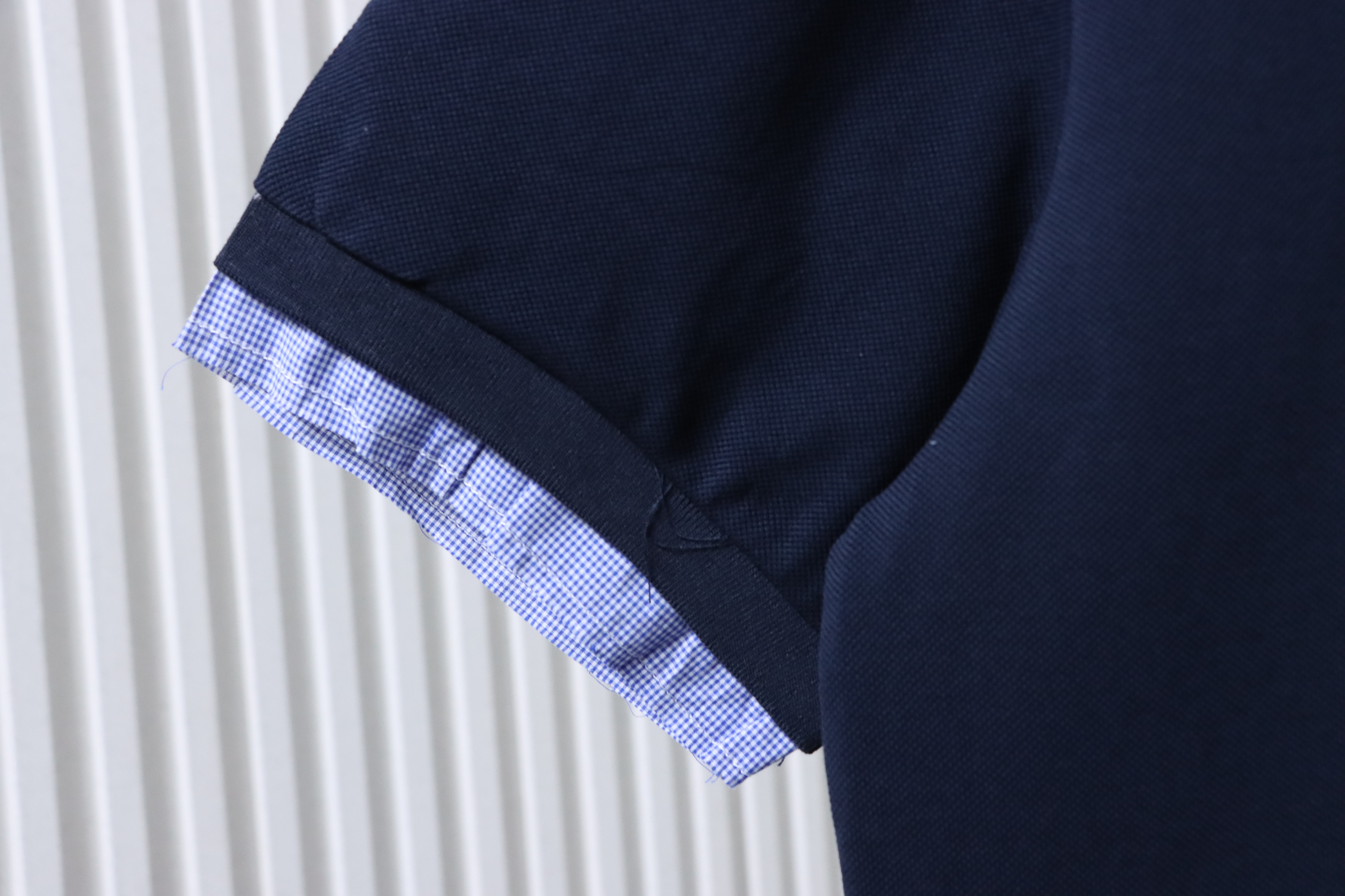 Miu Miu Blue Plaid Collar Logo Short Sleeve Polo Shirt