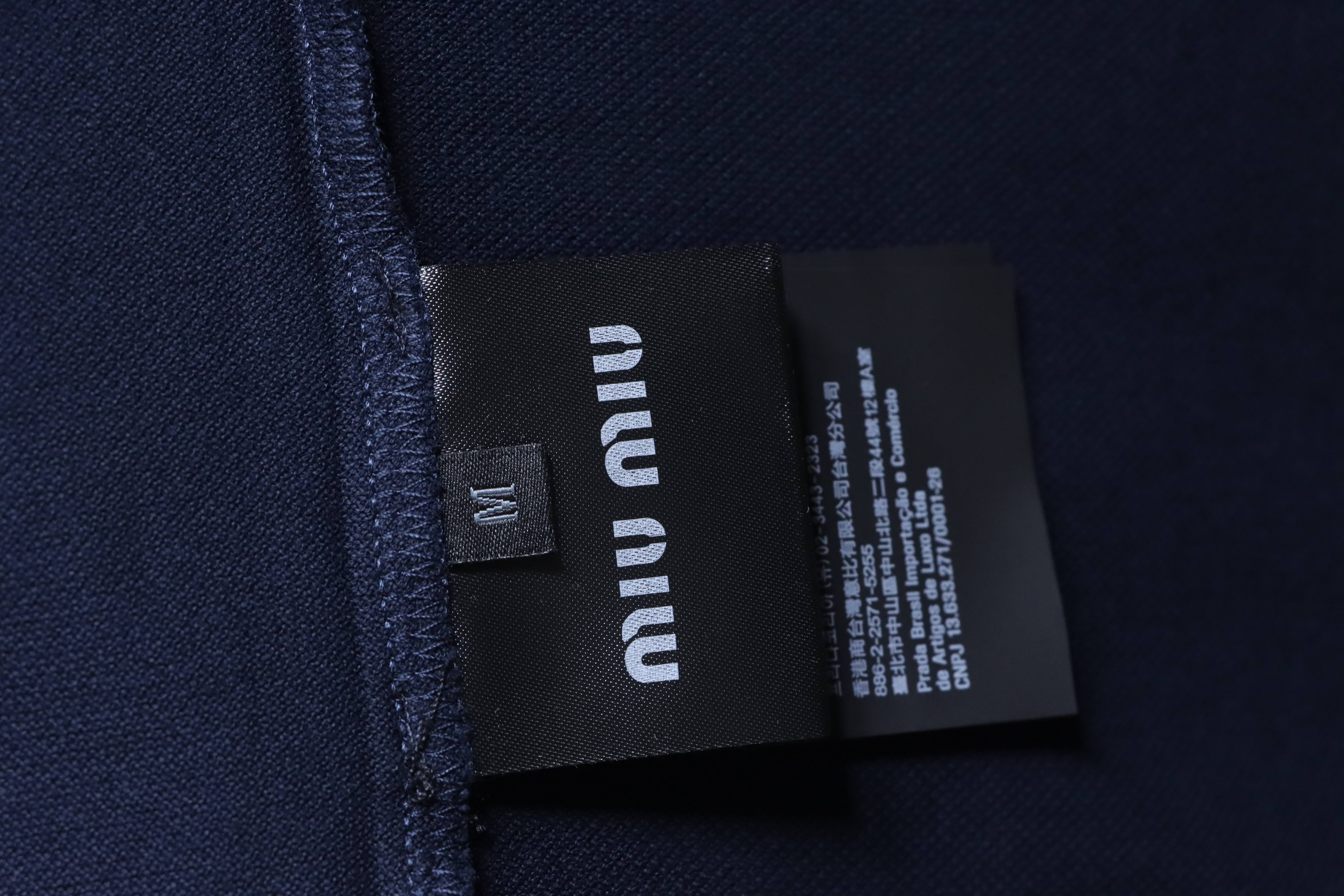 Miu Miu Blue Plaid Collar Logo Short Sleeve Polo Shirt