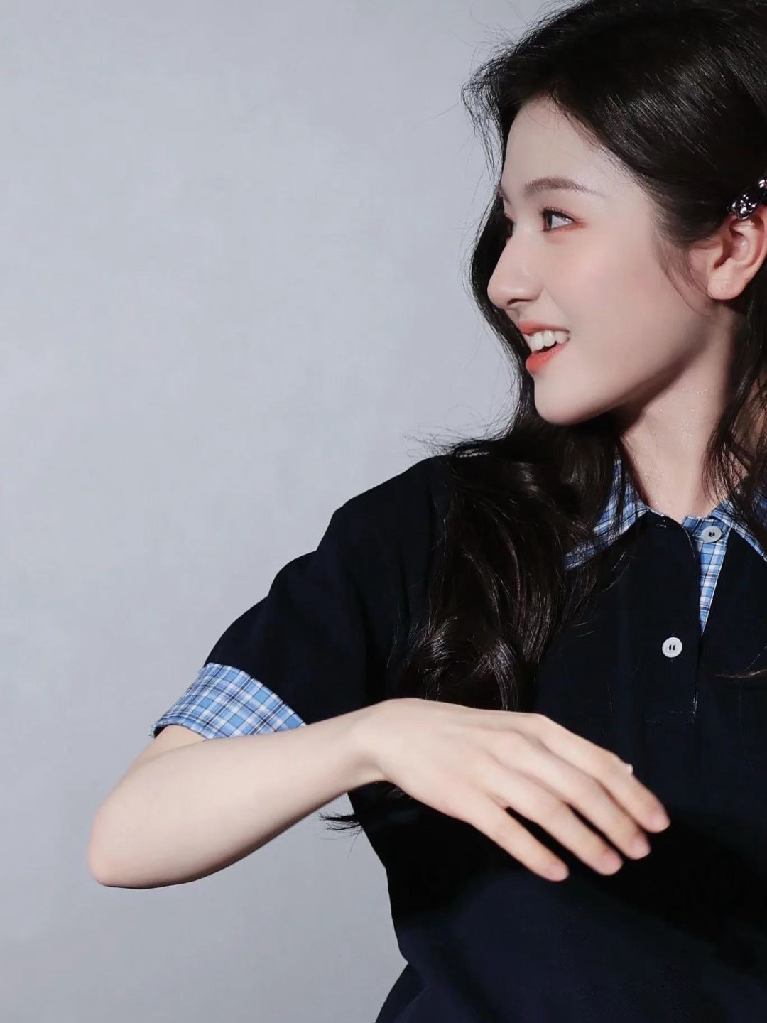 Miu Miu Blue Plaid Collar Logo Short Sleeve Polo Shirt