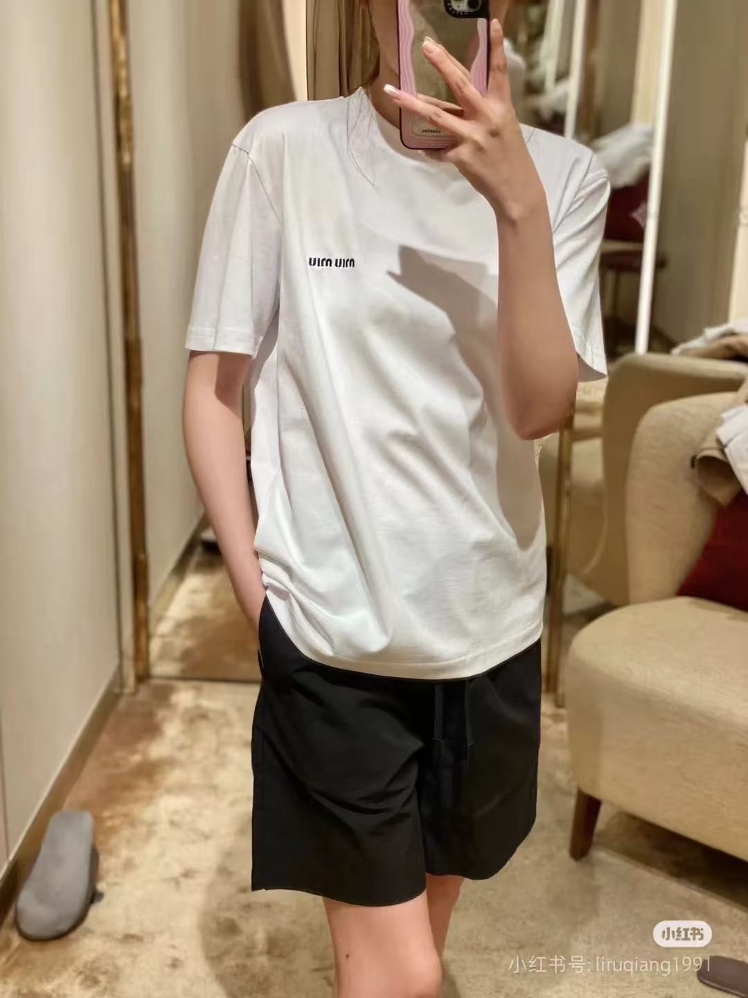Miu Miu Classic Embroidered Logo Letter T-Shirt Style 1
