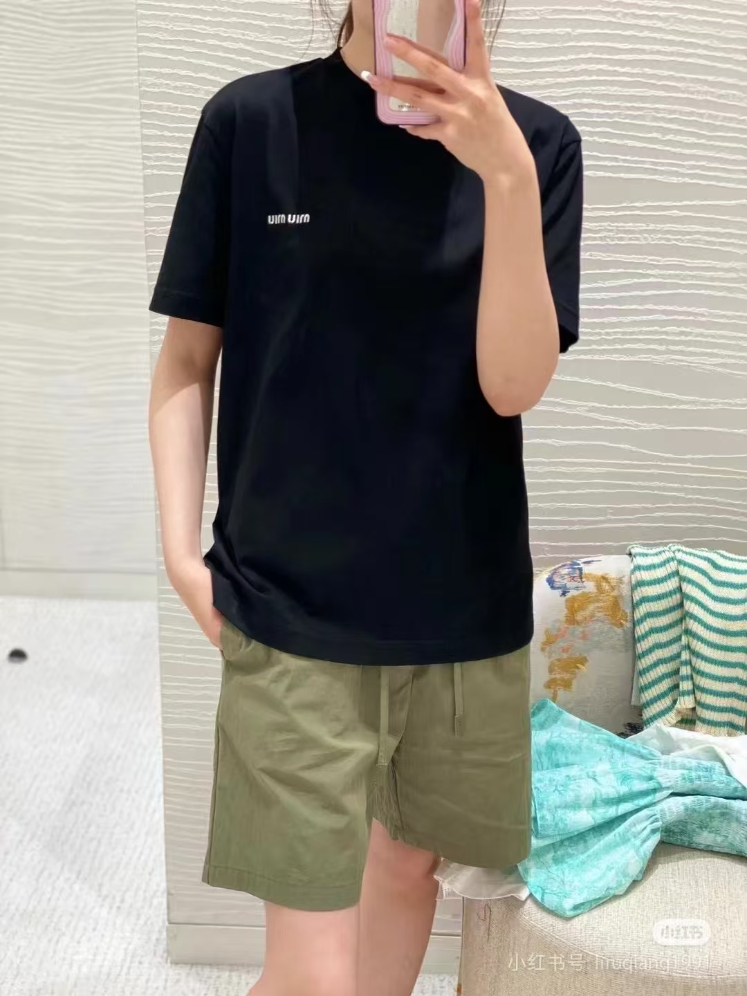 Miu Miu Classic Embroidered Logo Letter T-Shirt Style 2
