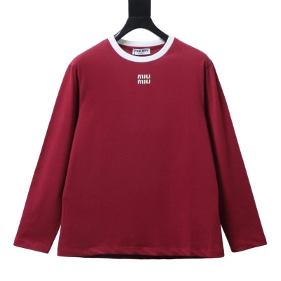 Miu Miu Contrast Panel Long Sleeve T-Shirt Style 1 02