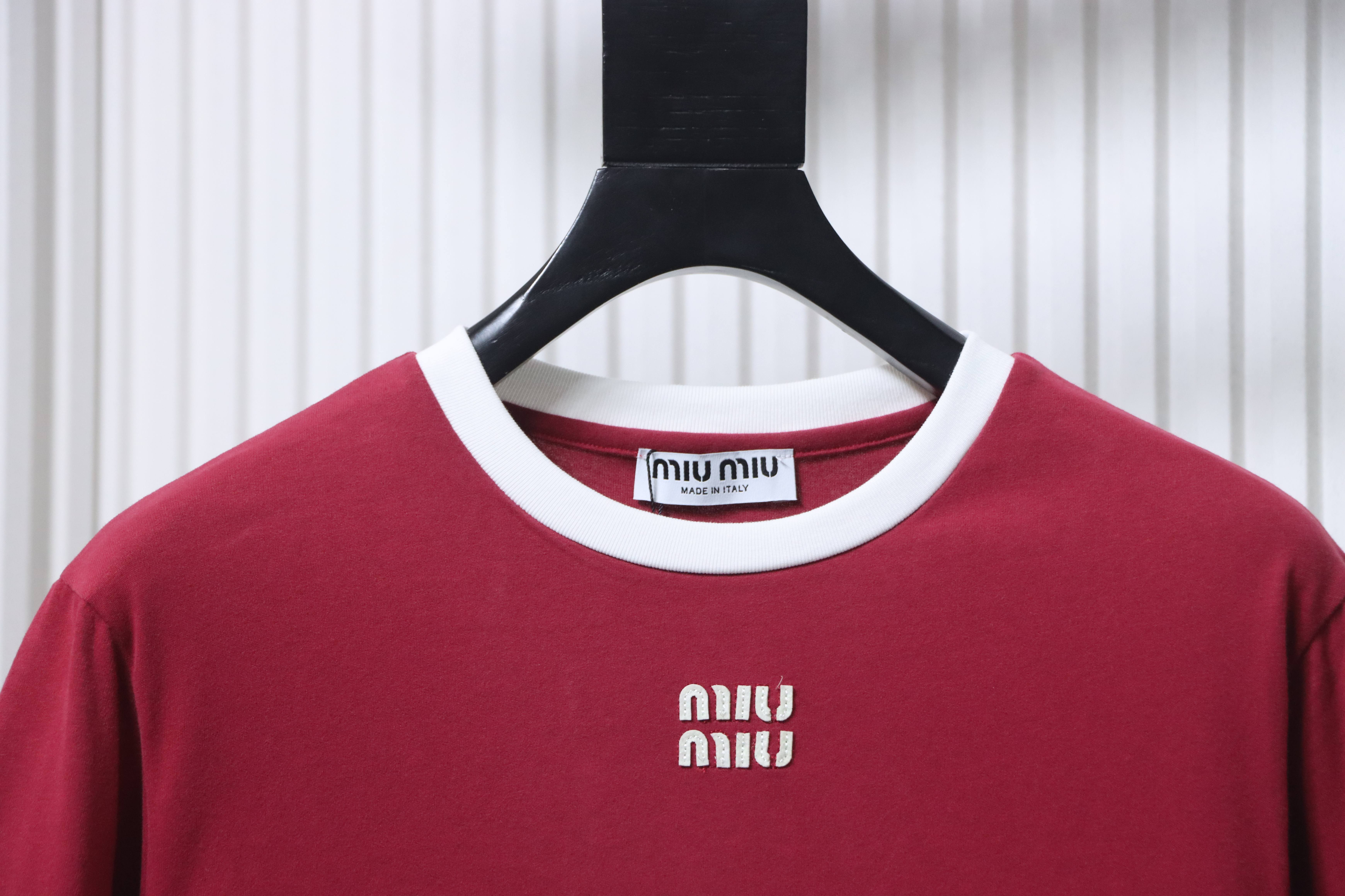 Miu Miu Contrast Panel Long Sleeve T-Shirt Style 1