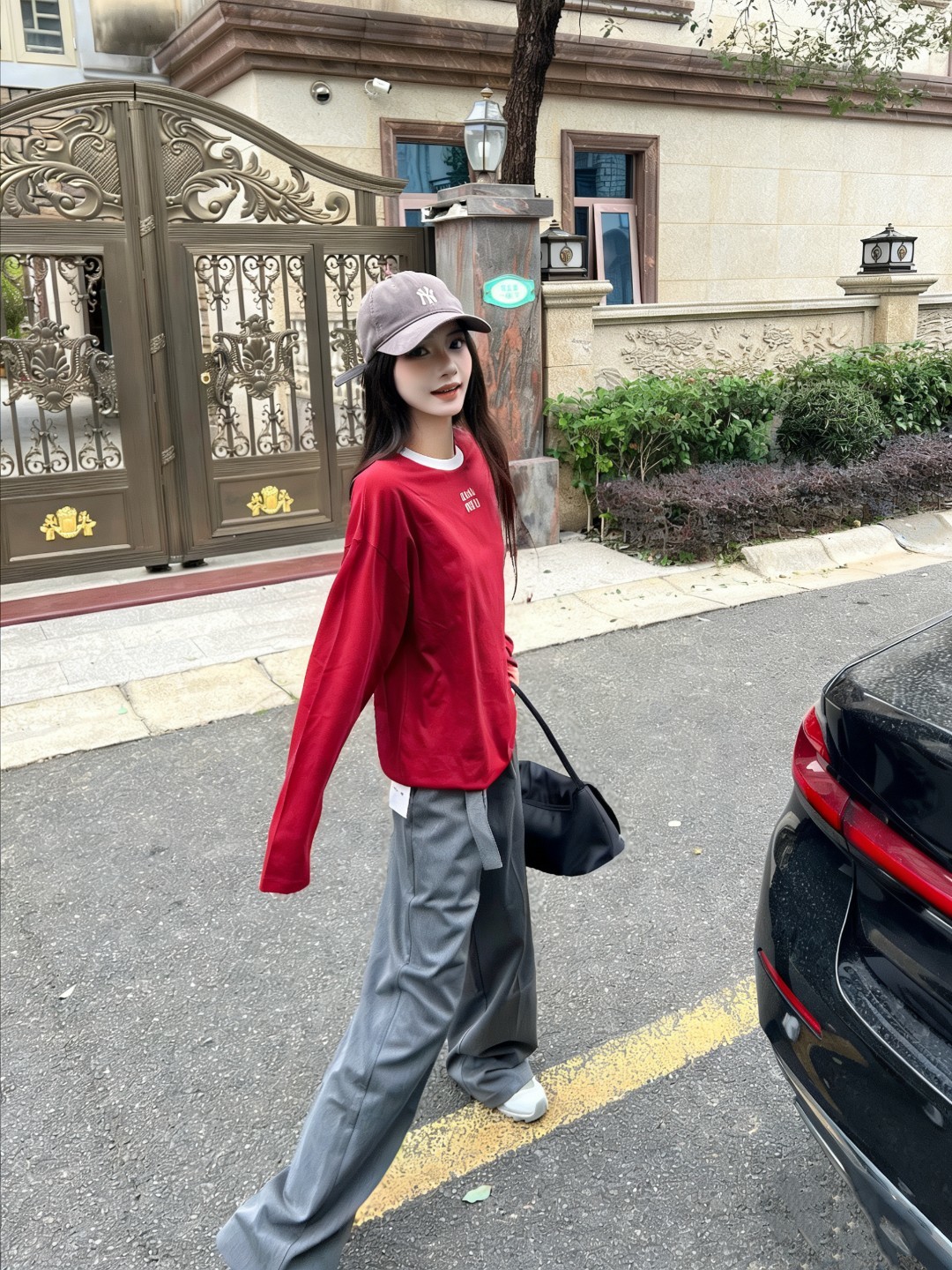 Miu Miu Contrast Panel Long Sleeve T-Shirt Style 1