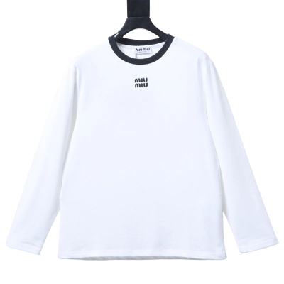Miu Miu Contrast Panel Long Sleeve T-Shirt Style 2 02