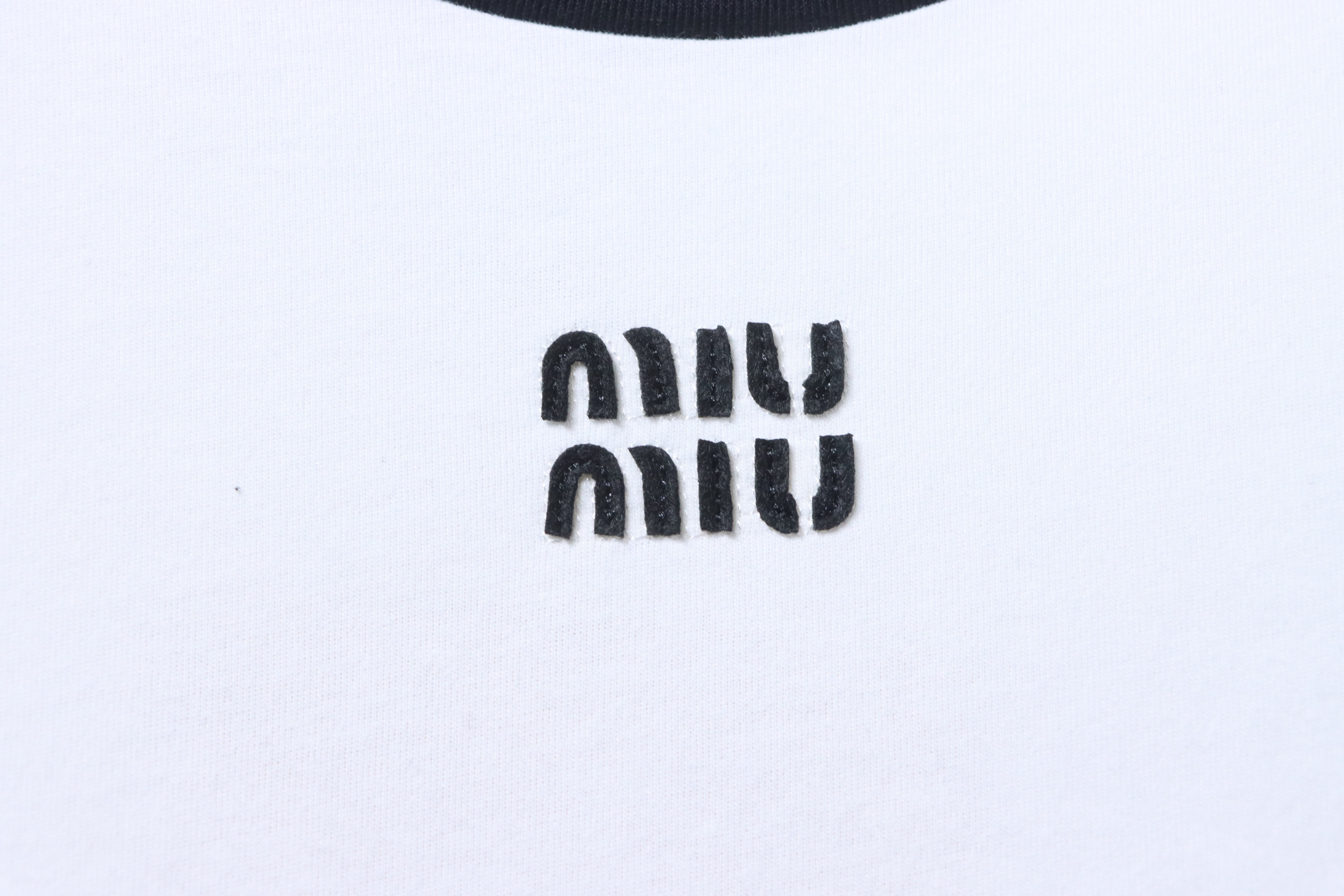 Miu Miu Contrast Panel Long Sleeve T-Shirt Style 2