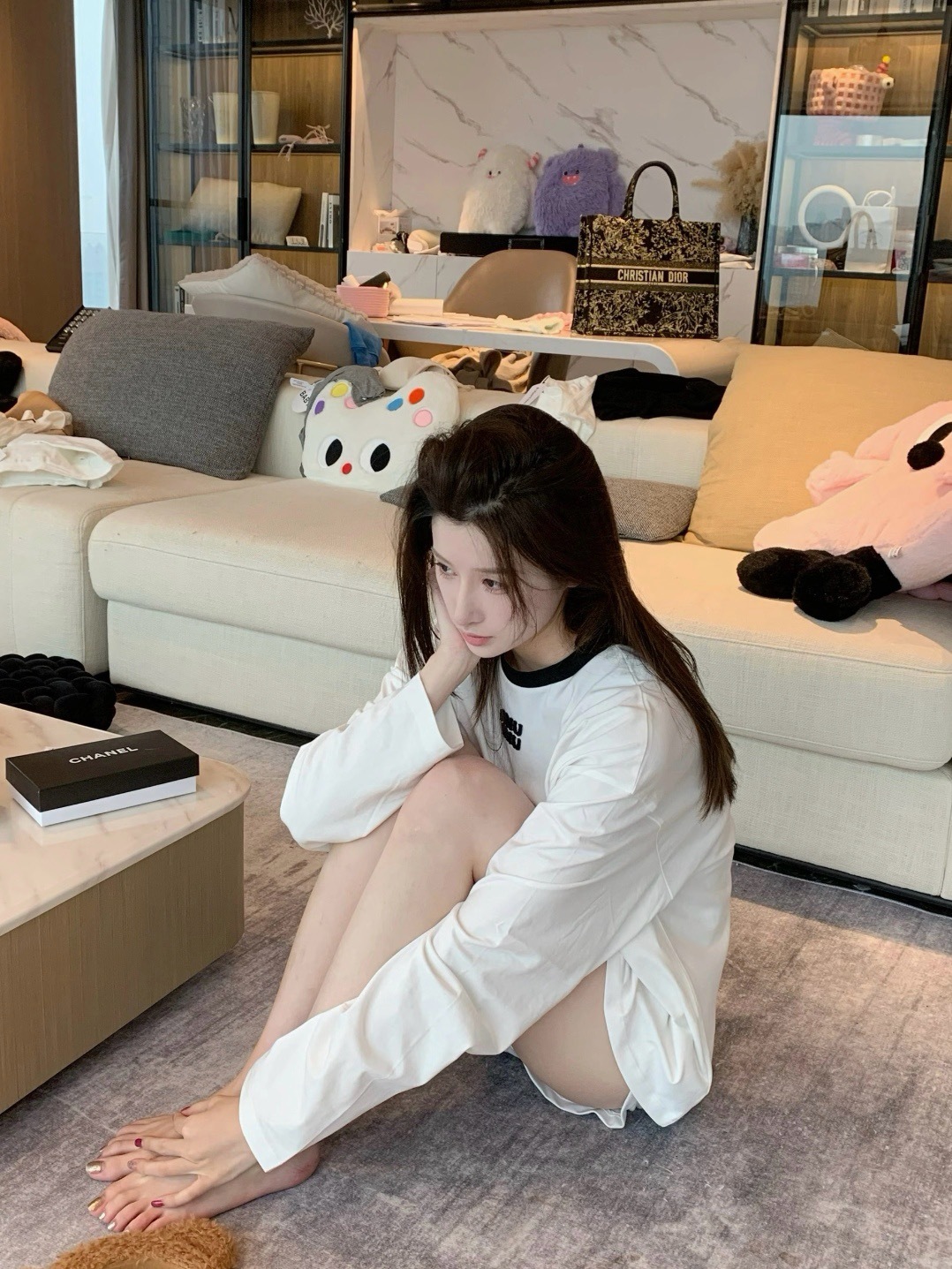 Miu Miu Contrast Panel Long Sleeve T-Shirt Style 2
